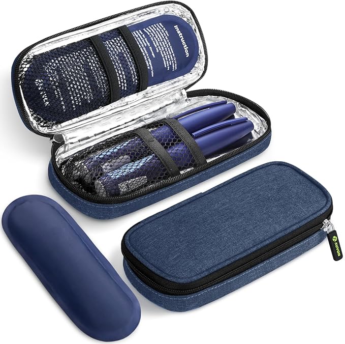 AUVON Insulin Pen Cooler Travel Case with 2 x 90g TSA Approved Ice Packs, Diabetic Medication Insulated Cooling Bag for Insulin Pens and Diabetic Supplies Storage, Compact for Daily Life and Trips
