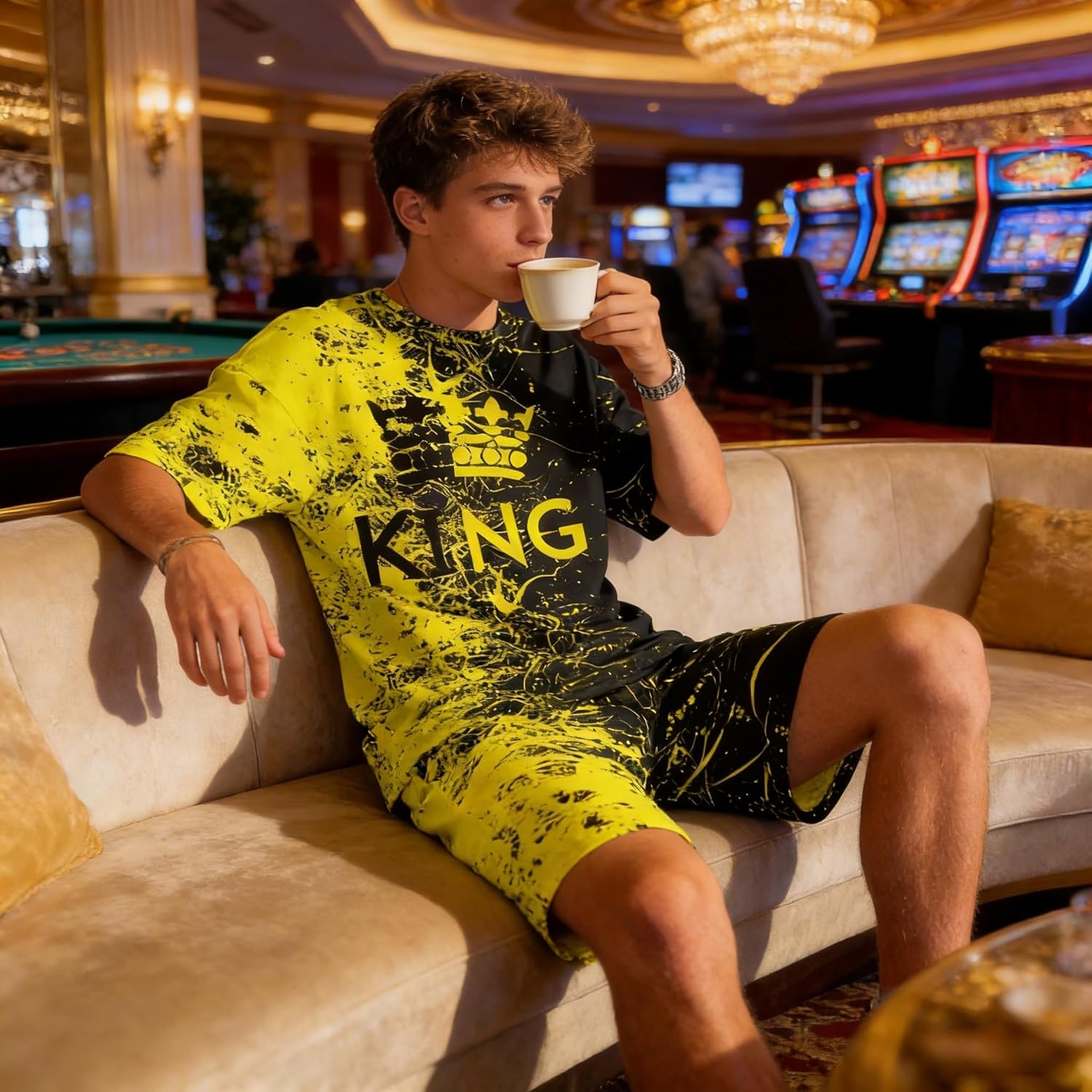 Men's Short Sets 2 Piece Summer Outfits Tracksuits Short Sleeve Shirt and Shorts Vacation Outfits 3D Poker Shirt
