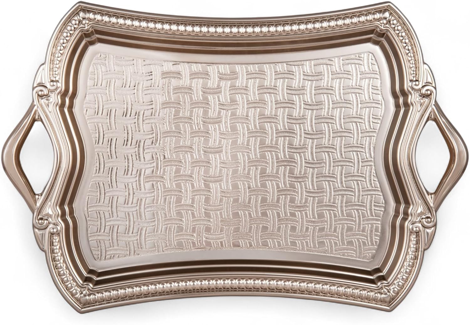 Alisveristime 2-Person Rectangular Metal Serving Tray – Ottoman Motif, (14.6" x 9", 13.1 oz) (Silver)