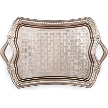 Alisveristime 2-Person Rectangular Metal Serving Tray Ottoman Motif, 14.6" x 9", 13.1 oz Silver
