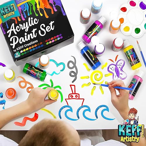 Miniatura 8 de KEFF Juego de pintura acrílica, 30 colores (2 onzas2.0 fl oz), suministros de pintura acrílica para lienzo, roca, cerámica, madera, pintura rica en