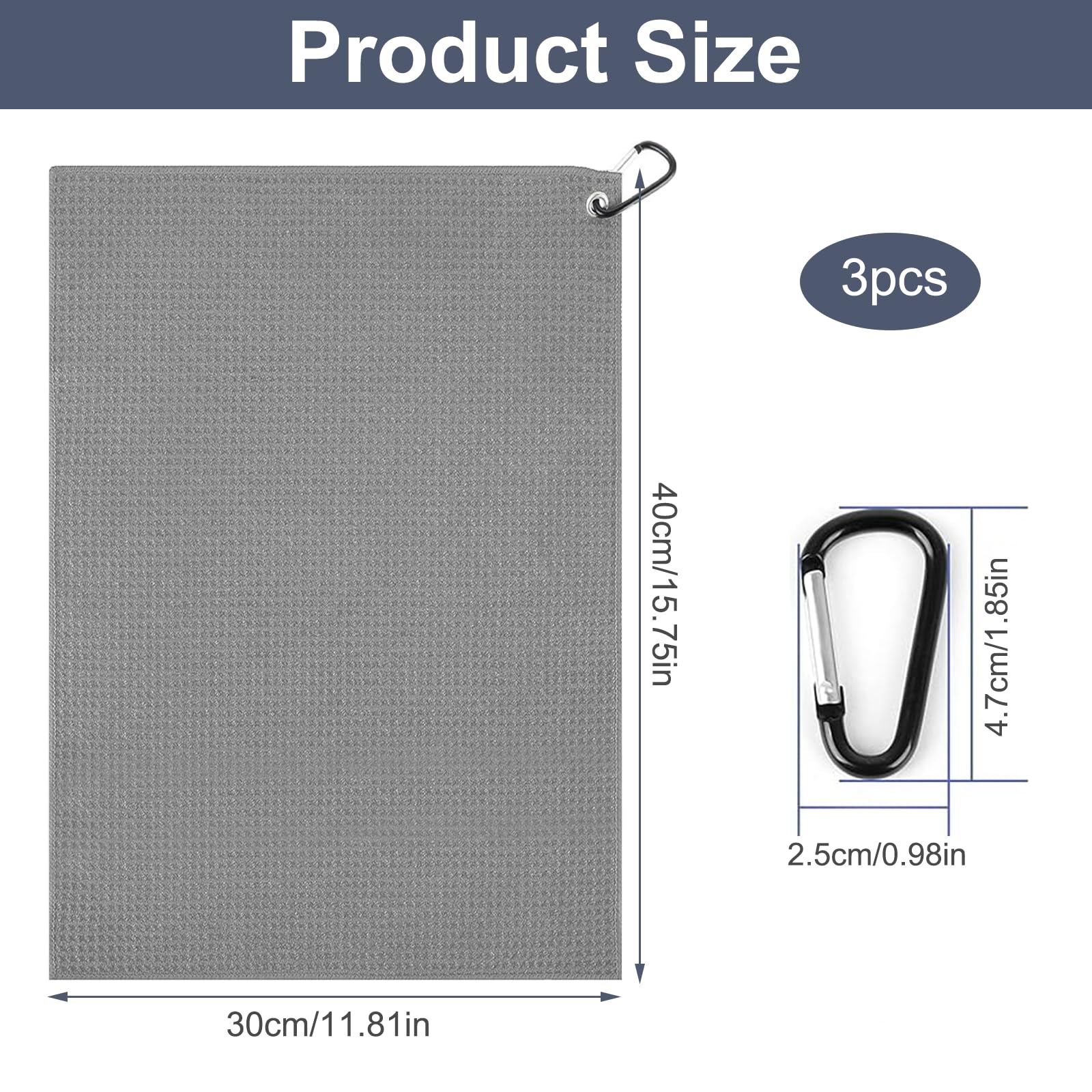 3 asciugamani da golf in microfibra (30,5 x 30,5 cm) con clip a