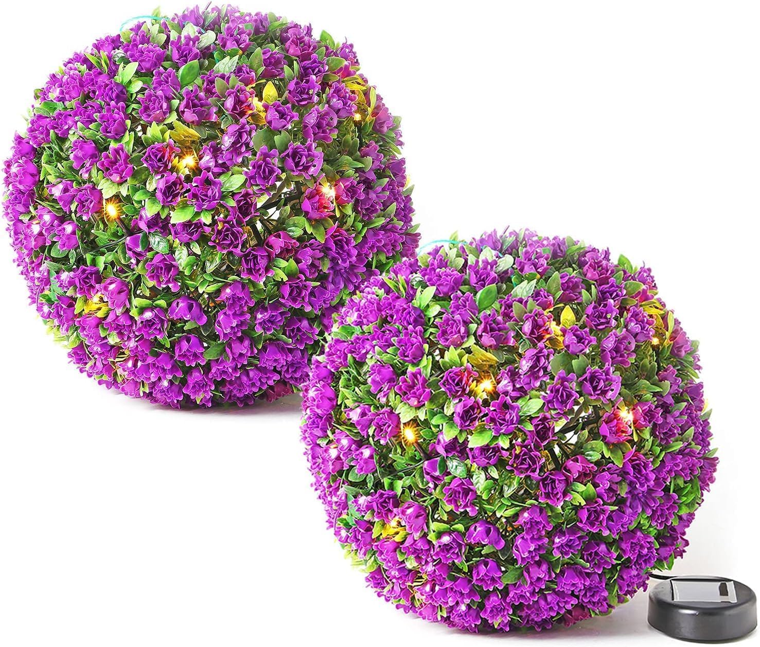 Mantraraj Purple 2 X 28Cm Solar Powered Topiary Ball 20 Led Flower Lights Dual Function Garden Sphere Great For Outdoor Decorations For Wedding Artificial Plant Backyard Balcony Garden Decor (2, )