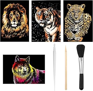 Lanzn 7 PCS Animal Scratch Art, Rainbow Scratch & Sketch Art Paper A4 Scratch Painting Paper Colour Scratch Paper for Adults Etch Art Scratchboard Engraving Art Craft Scratch Cards for Kids