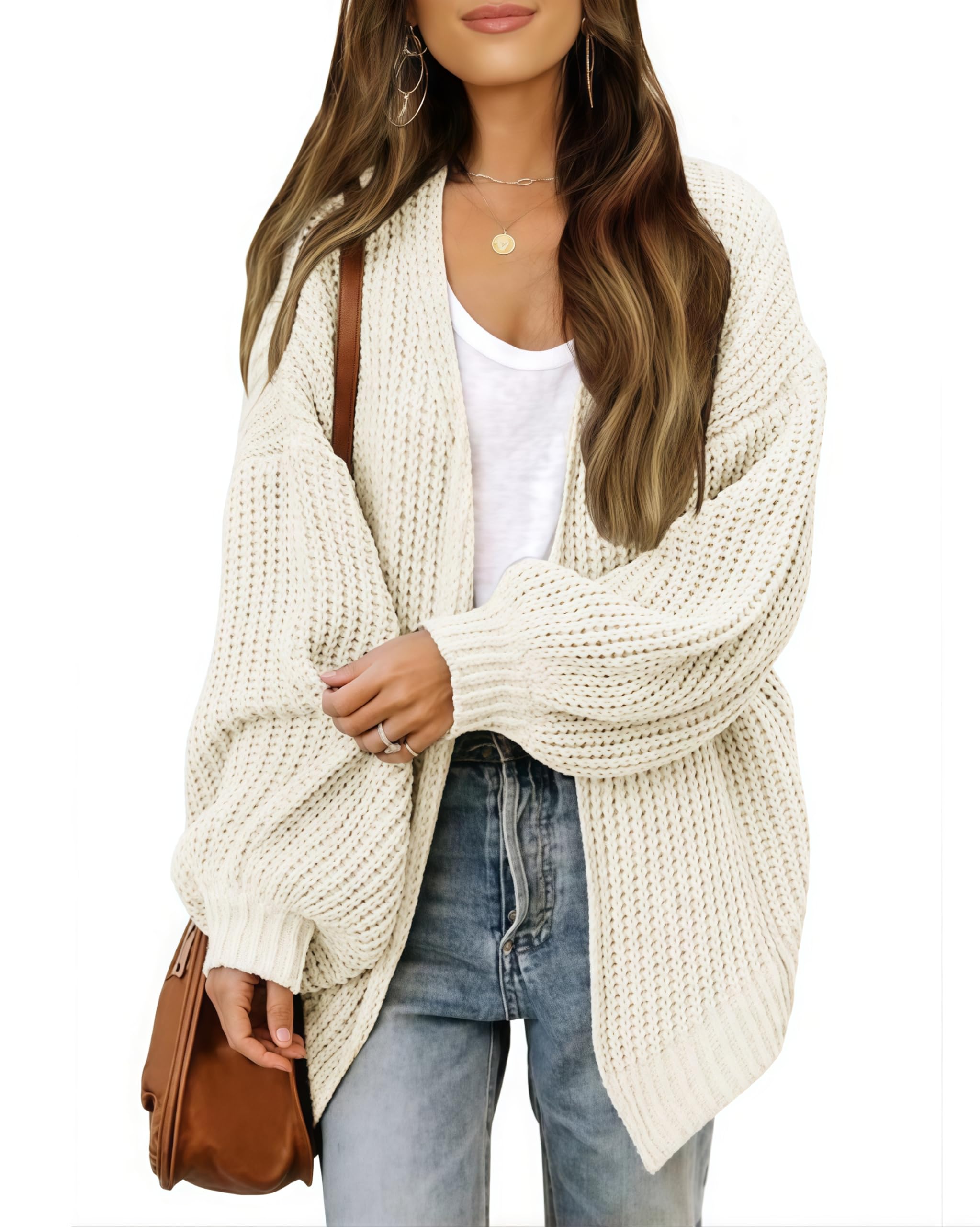 JFAN Cardigan Donna a Manica Lunga Lavorato a Maglia Leggero Sciolto Aperto Maglione Giacca Calda con Tasche per Autunno Inverno