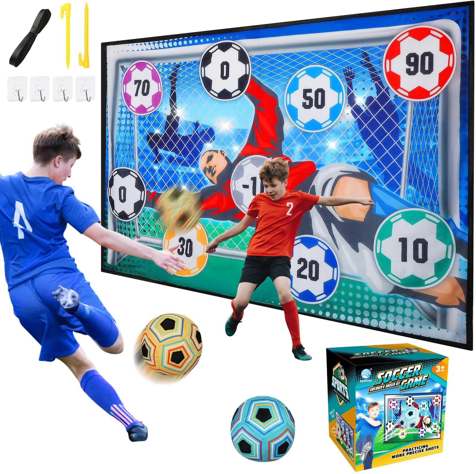 NALACAL Soccer Ball Game Set for Kids, Indoor Outdoor Backyard Toss Soccer Goal Game with Velcro Balls, Foldable Flannel Goals, Toddlers Gift for 3 4 5 6 7 8 Year Old Boy Toys Birthday