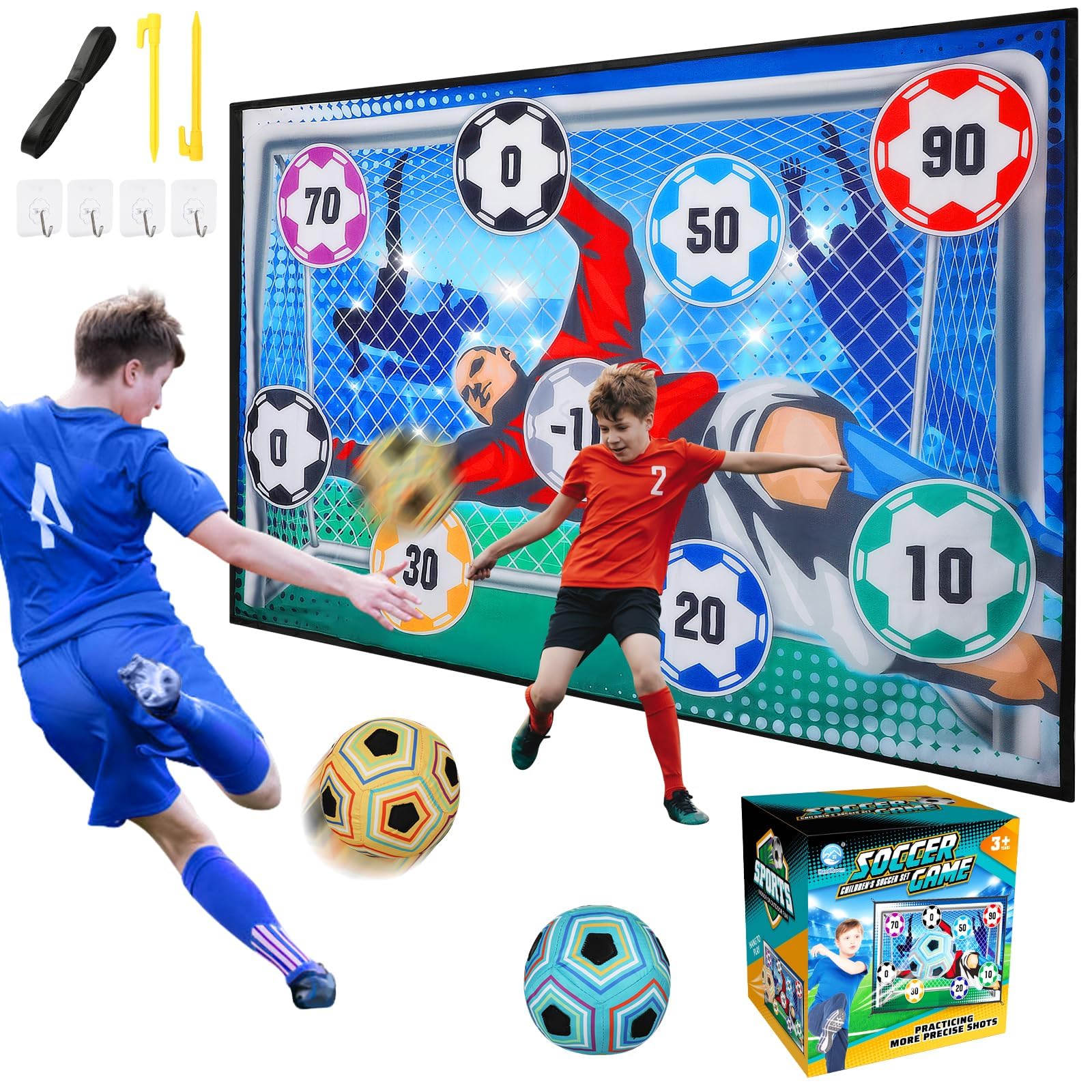 NALACAL Soccer Ball Game Set for Kids, Indoor Outdoor Backyard Toss Soccer Goal Game with Velcro Balls, Foldable Flannel Goals, Toddlers Gift for 3 4 5 6 7 8 Year Old Boy Toys Birthday