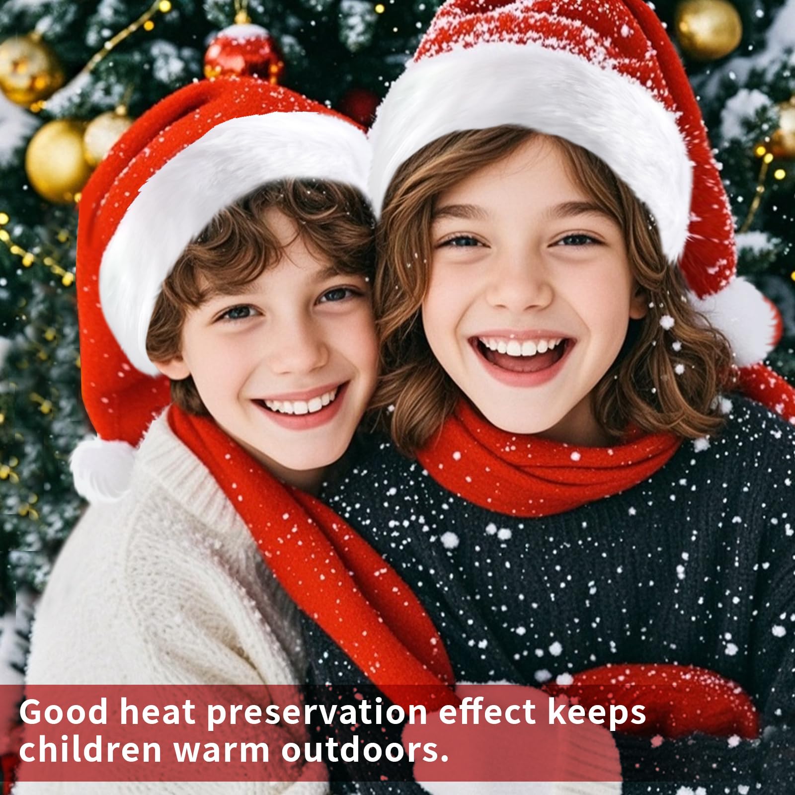 YAUOIPI Santa Hat for Kids Soft Plush Fur Xmas Hat for Boys Girls Comfort Red Santa Claus Fancy Dress Holiday Headwear for Christmas New Year Festive Theme Party (Red) - Image 4
