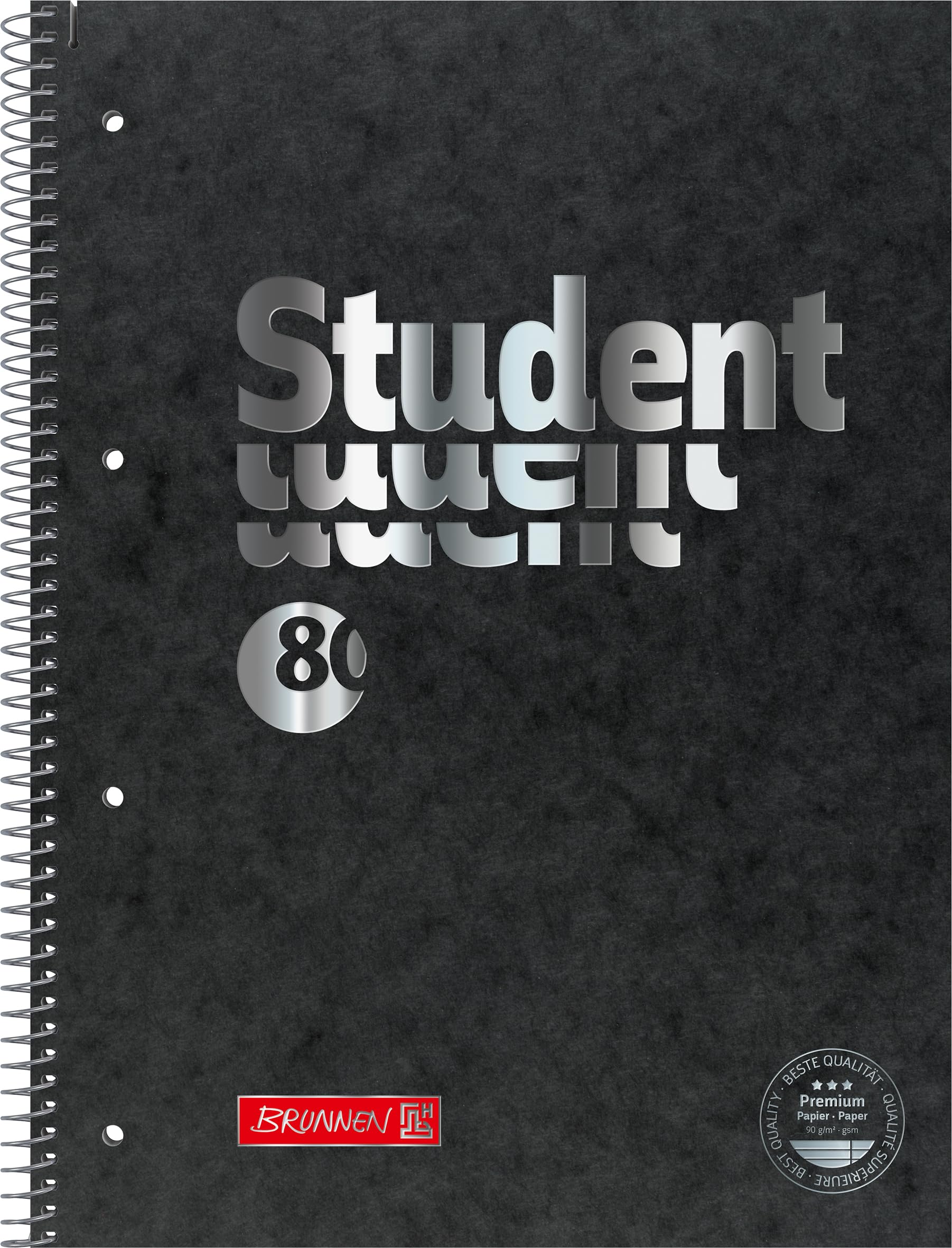 Brunnen 106782790 Student Notepad A4 Lined with Margin Line Inside and Outside LIN. 27 Black Premium"Pressboard" (Pack of 5)
