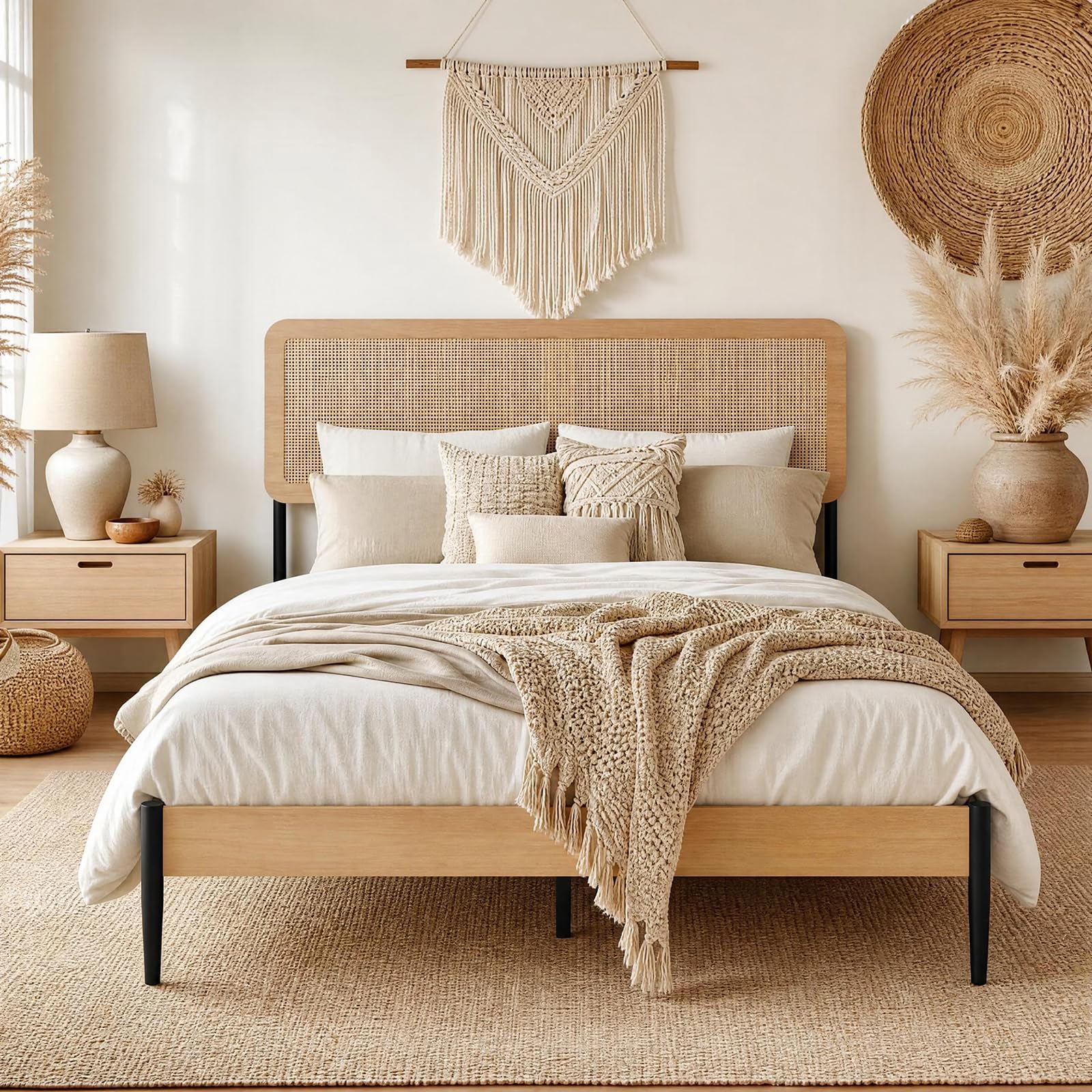 Photo 1 of **MISSING INSTRUCTIONS** Garvee Rattan Full Bed Frame - Oak