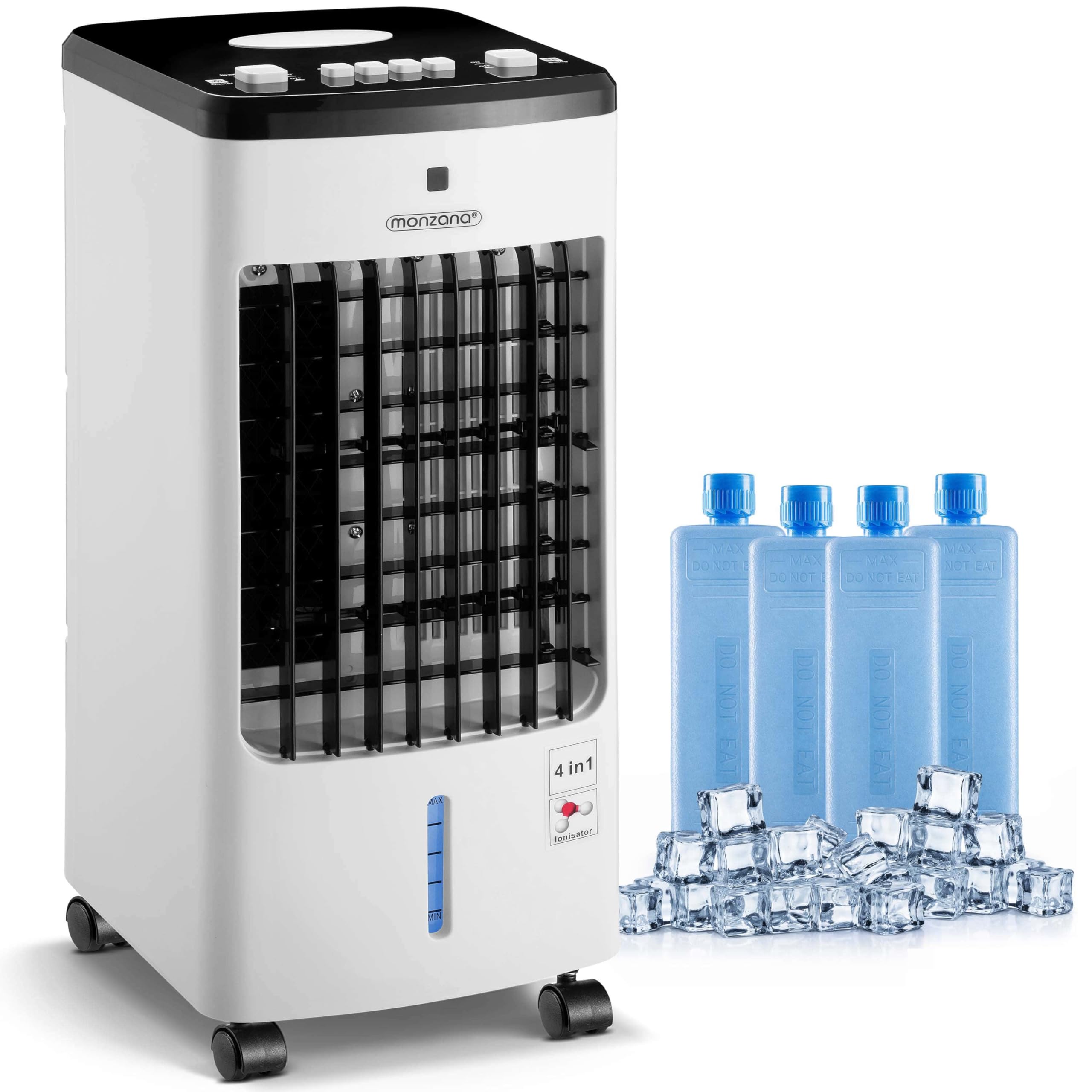 MONZANA® Enfriador de Aire 4en1 3 Velocidades Climatizador Ventilador Ionizador Portátil Oscilación Bajo Consumo
