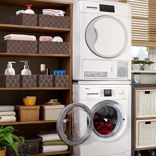 Miniatura 44 de Posprica Cestas de almacenamiento tejidas para organizar, pequeñas cestas negras de cubo organizador divisor para cajón, armario, estante, aparador,