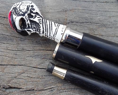 Miniatura 6 de Mango de cabeza de calavera de latón macizo antiguo, diseño vintage, bastón de madera para caminar