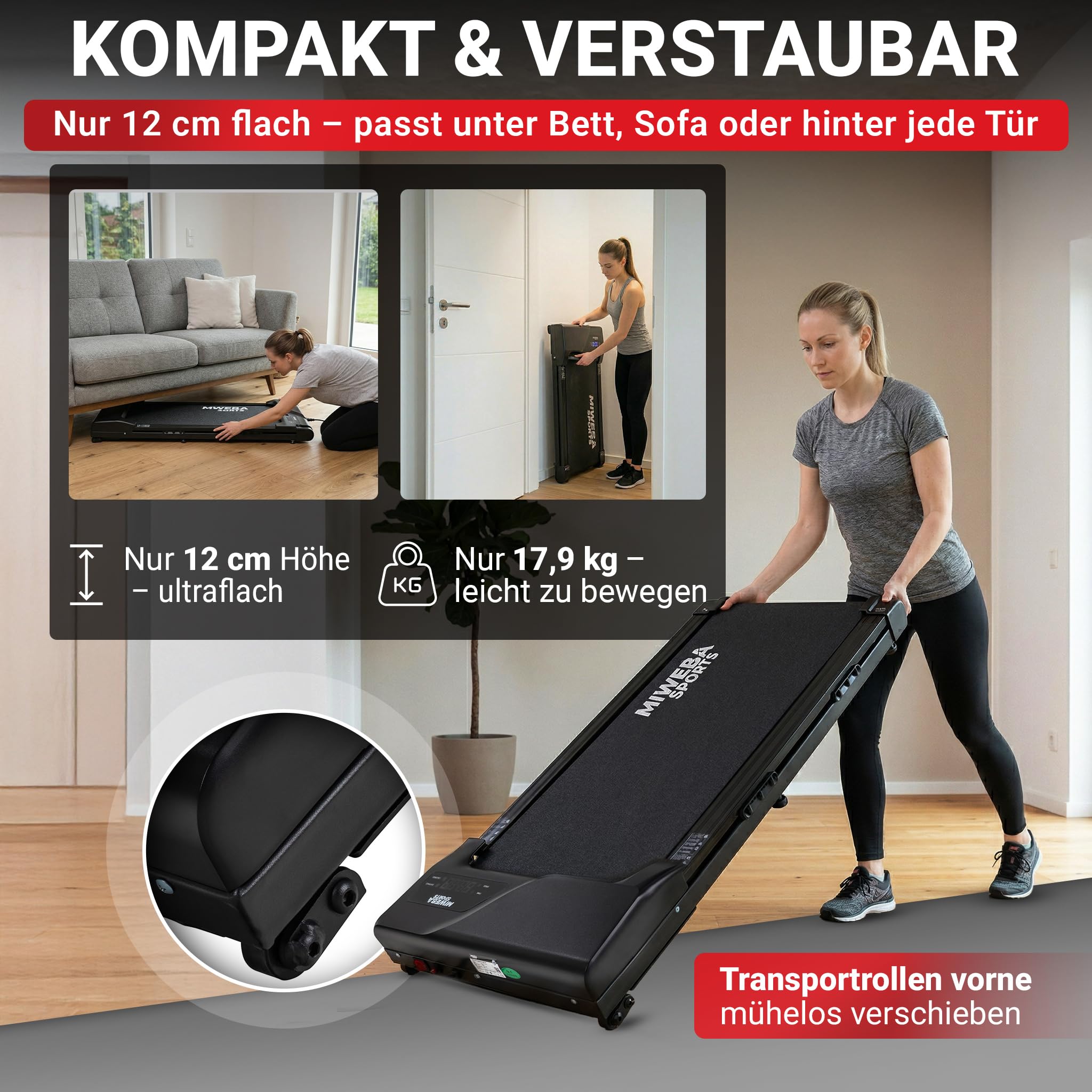 Miweba Sports Walking Pad mit Steigung WP100 | Walkingpad 9% Incline