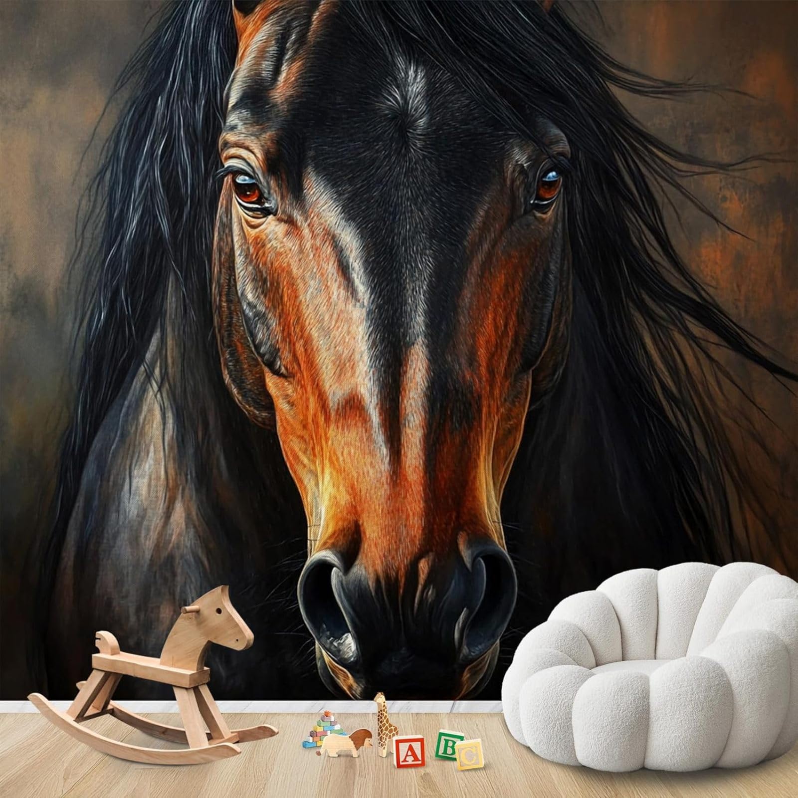 hgjdjhnf Photo Wallpaper Brown Horse 3D Animal Motif Wallpaper Non-Woven ModernWallpaper Living Room Bedroom Children's RoomDecoration Motif Wallpaper,350cmx256cmSticker - Background- P
