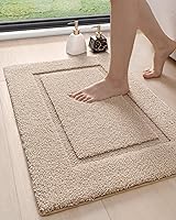 DEXI 36x24 Bathroom Rug Non-Slip Washable Bath Mat Absorbent Quick Dry Plush Shower Tub Mat Beige