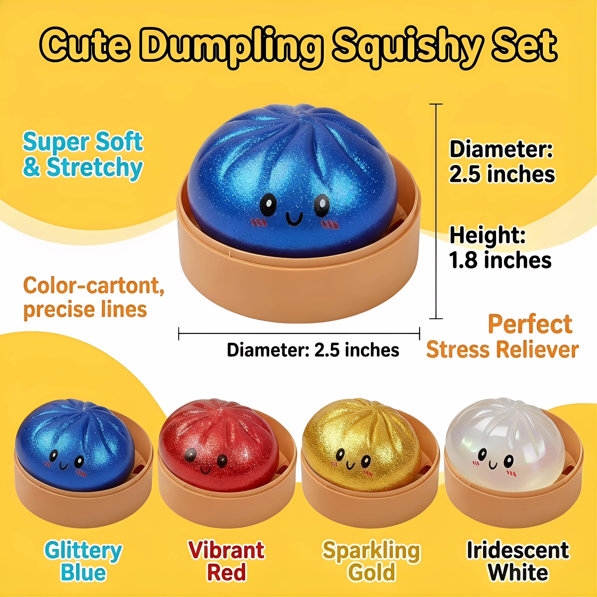 4PCS Giant Dumpling Squeeze, Dumplings Squishy con Purpurina, Juguetes Fidget Blandos de Rebote Lento, Pelotas Antiestrés para Aliviar la Ansiedad, Juguete Sensorial para Niños y Adultos — view 2