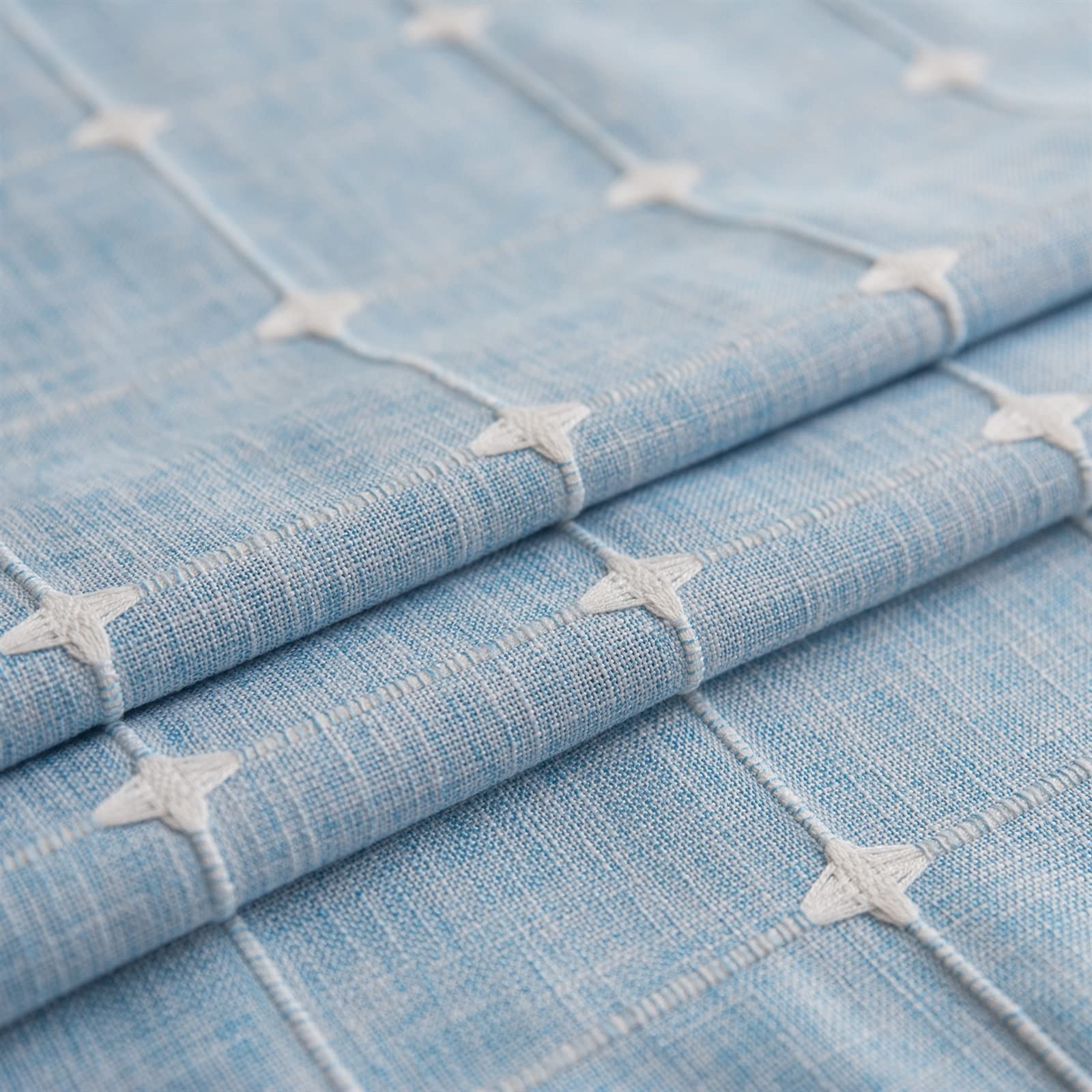 Japan Style Cotton Linen Obrus ​​Niebieskie Paski Chusta Haftowane Prostokątny Stół Obrus ​​Dekoracje Kuchenne Domu Tabeli Pokrywy(Light Blue,110x110cm)
