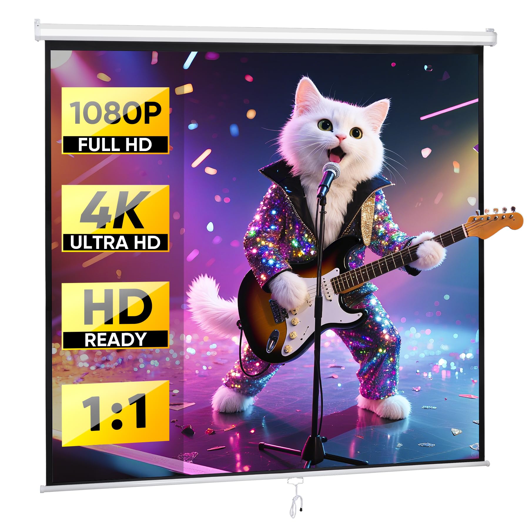 Epetlover 120" Projector Screen Manual Pull Down Outdoor Movie Screen, 1:1 4K HD Wrinkle-Free Portable Projection Screen for Movie Home Office