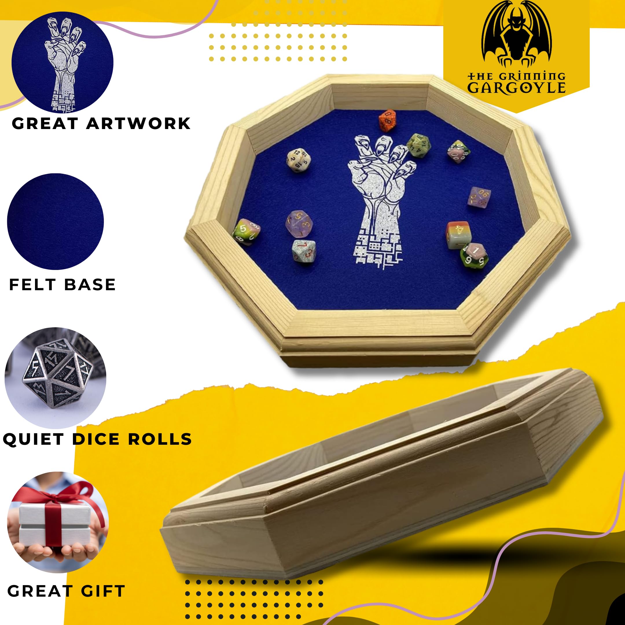 Vassoio per Dadi Deluxe in Legno di Bambù 30 cm - Accessorio Ottagonale per DnD e D&D - Rullo per Dadi Poliedrici e RPG (Vecna)