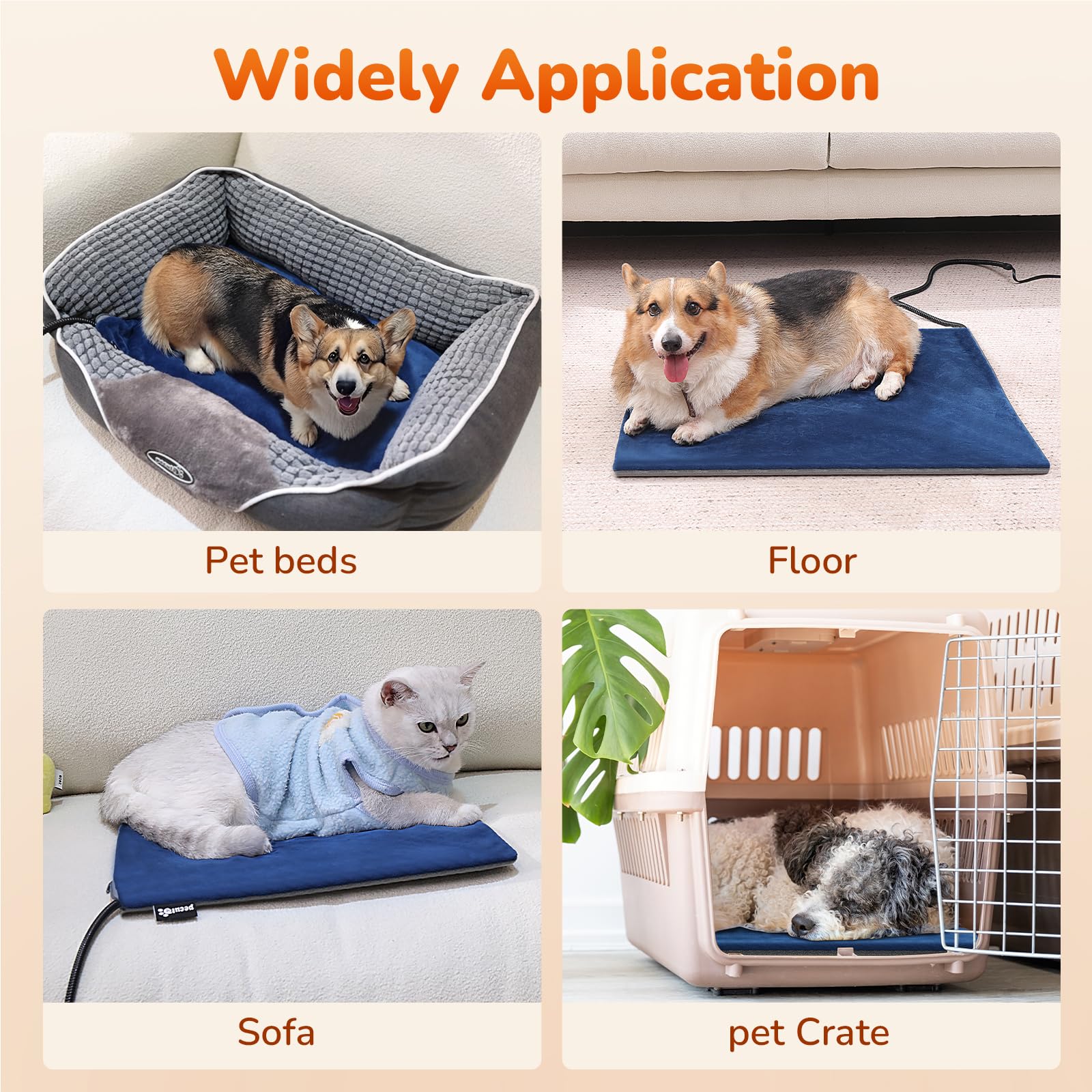 Pecute Tapis Chauffant Chat avec Voyant Lumineux, Coussin Chaton, Couverture Chauffante Chat 32×40cm, Tapis Chauffant Chien Température Constante, Anti-Mordant, Imperméable, Double Face