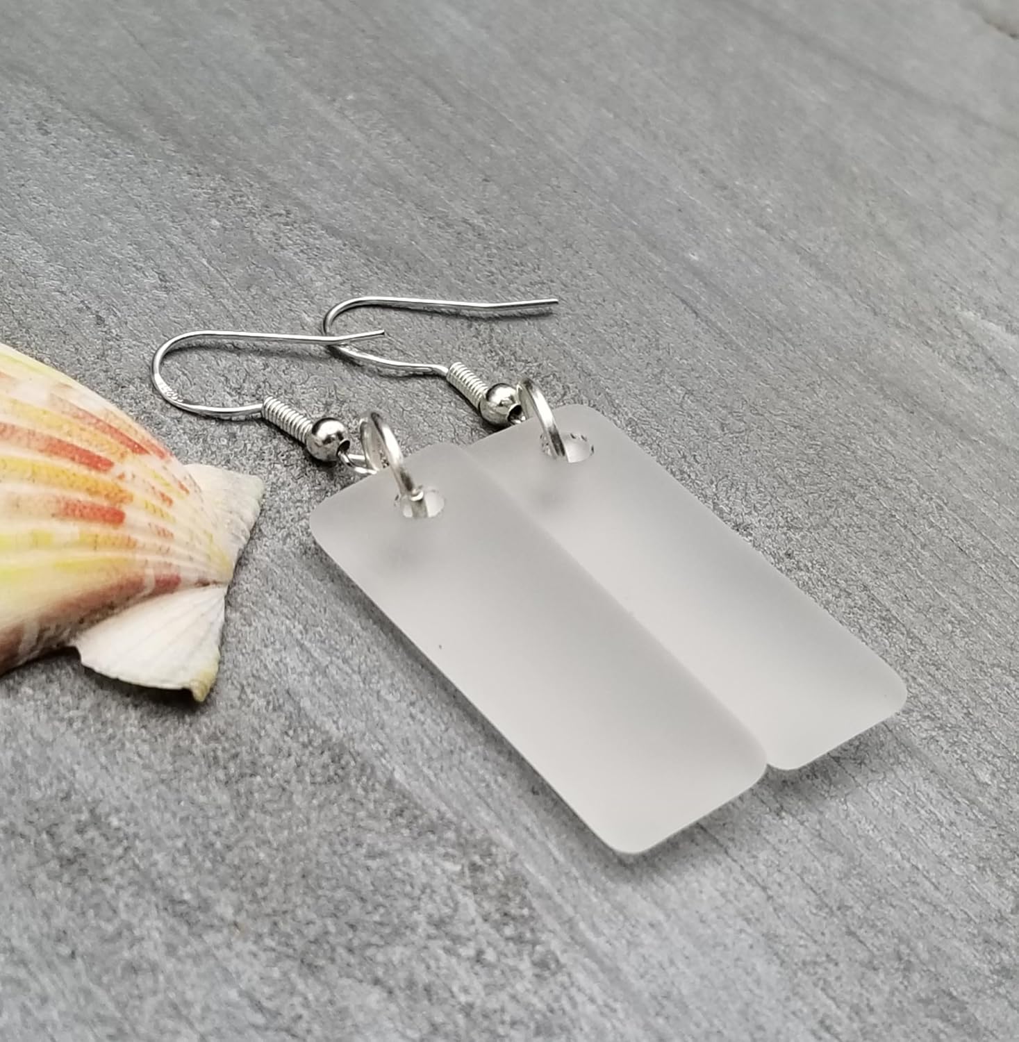 Handmade in Hawaii, Minimalist design, Rectangle Sea Glass Earrings, (Hawaii Gift Wrapped, Customizable Gift Message)