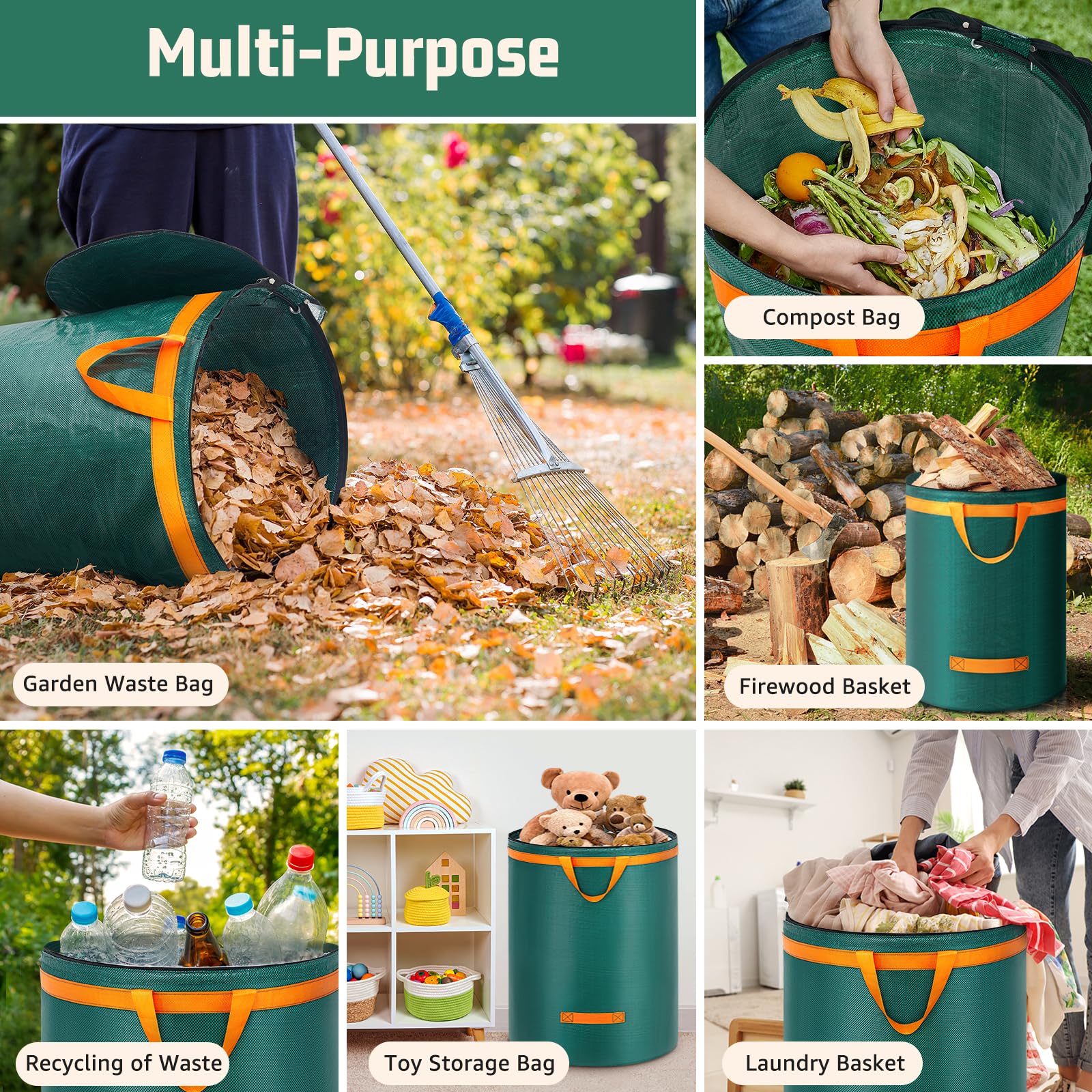 3X 272L Gartenabfallsack Stabil, Laubsack mit Deckel und Griffen Gartensack Groß, Gartenabfallsäcke Gartensäcke Grünschnittsack, Selbststehend Grünschnittsäcke, Abfallsack für Gartenabfälle