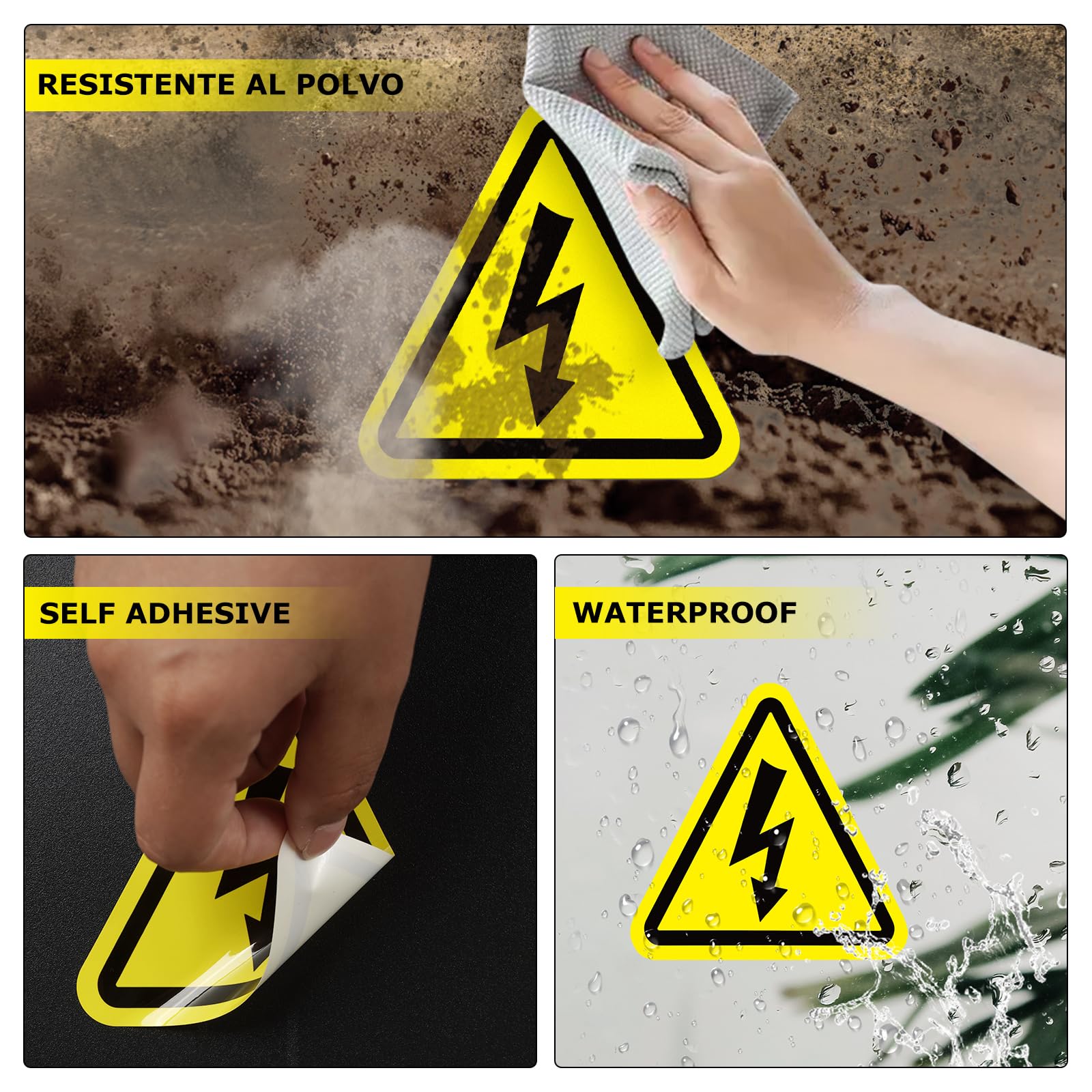 Pegatina Riesgo Eléctrico Adhesiva - Cartel Riesgo de Accidente por Electricidad Medida 10 CM X 10CM - 10ud