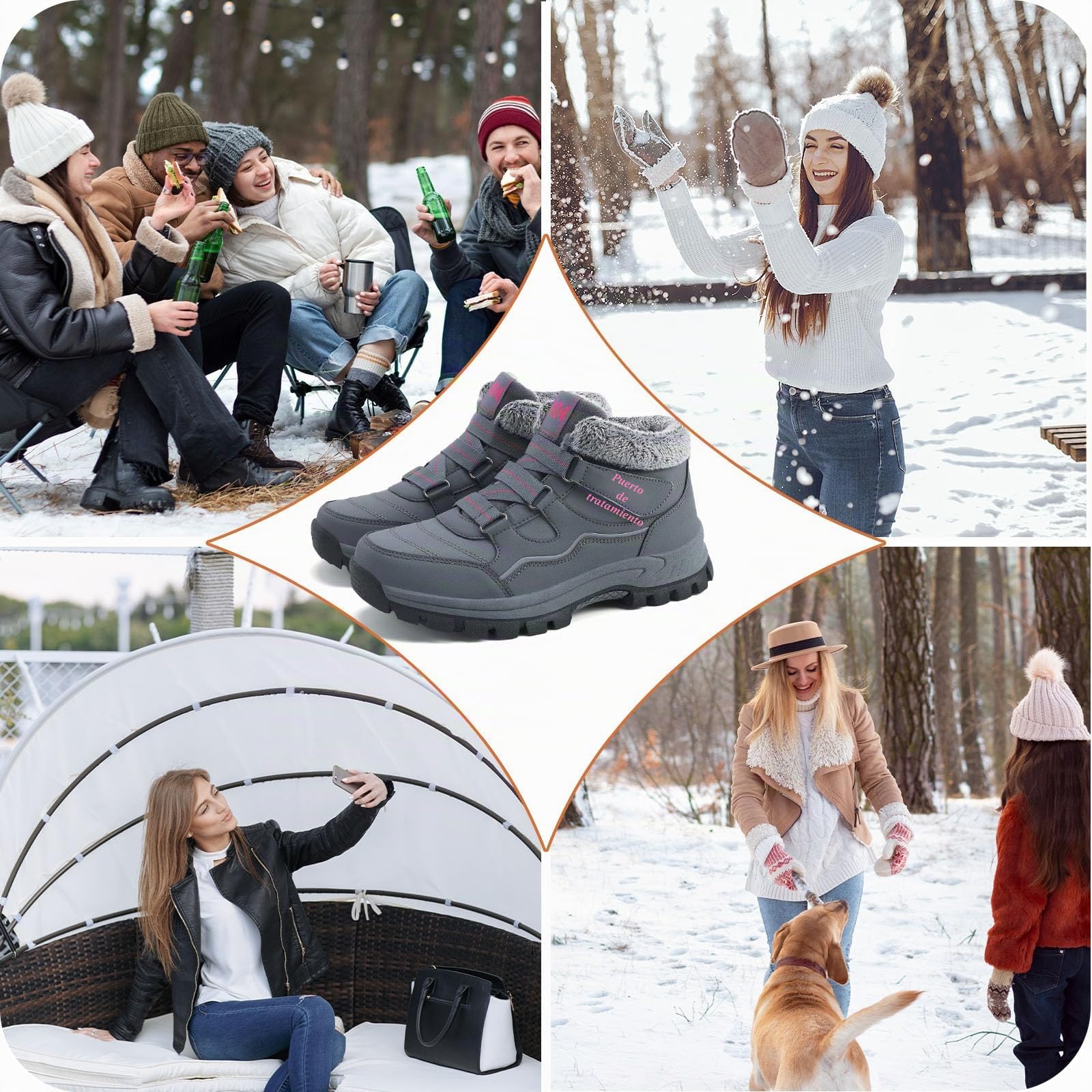 Botas de nieve para mujer para invierno con botines cálidos con forro de piel, antideslizantes, para senderismo, esquí, trekking, color negro, talla 36-41