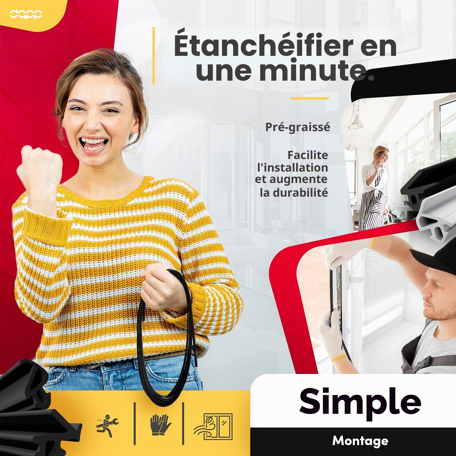 DQ-PP Joint de fenêtre | Noir | 10 m | S-232 Panorama | Fenêtre PVC | Joint d'étanchéité en caoutchouc | Joint de fenêtre en plastique | Joint profilé en aluminium