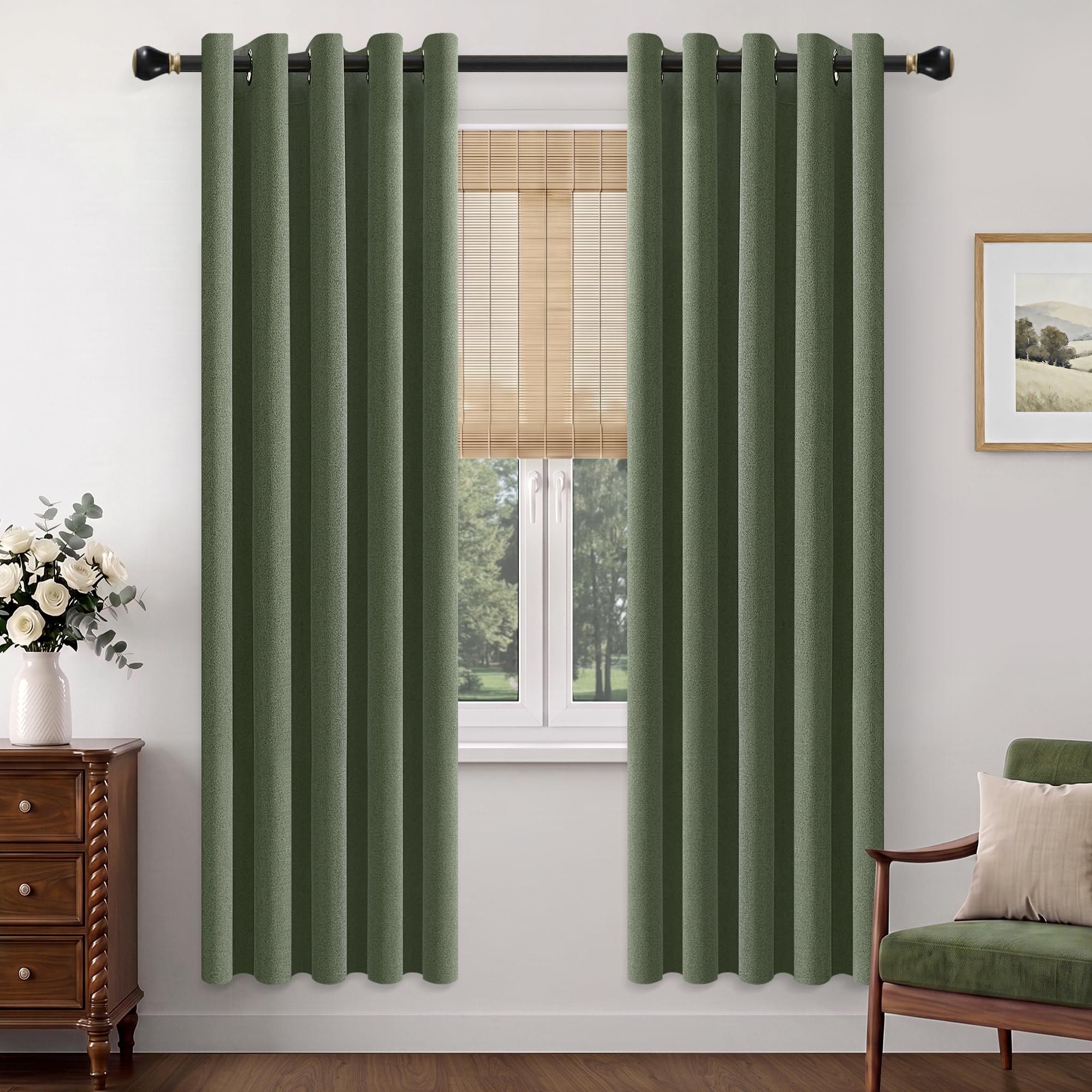 Olive Green Blackout Curtains for Bedroom Living Room 72 Inch Drop 2 Panels โ image 1