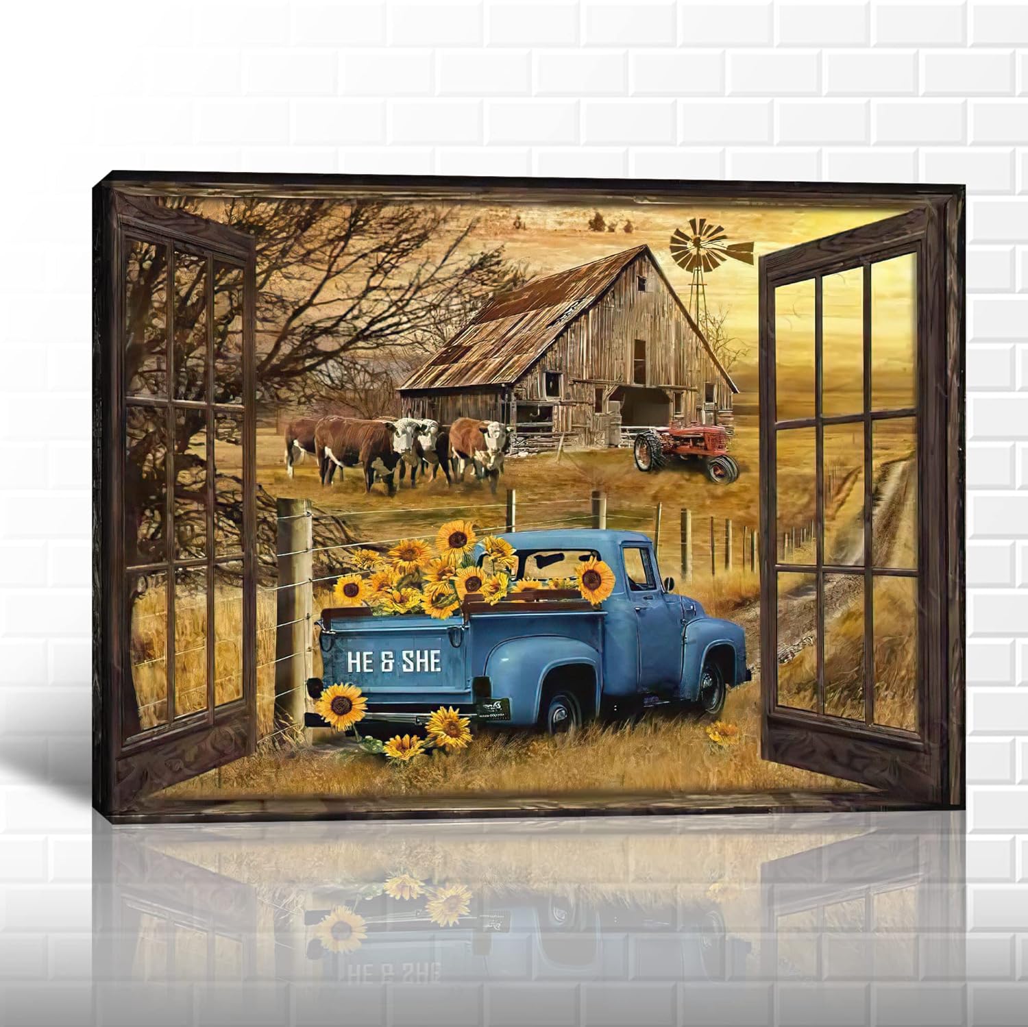 GUTTATY Farmhouse Truck Wall Art, Old Truck Wall Art, Rustic Farmhouse Canvas Wall