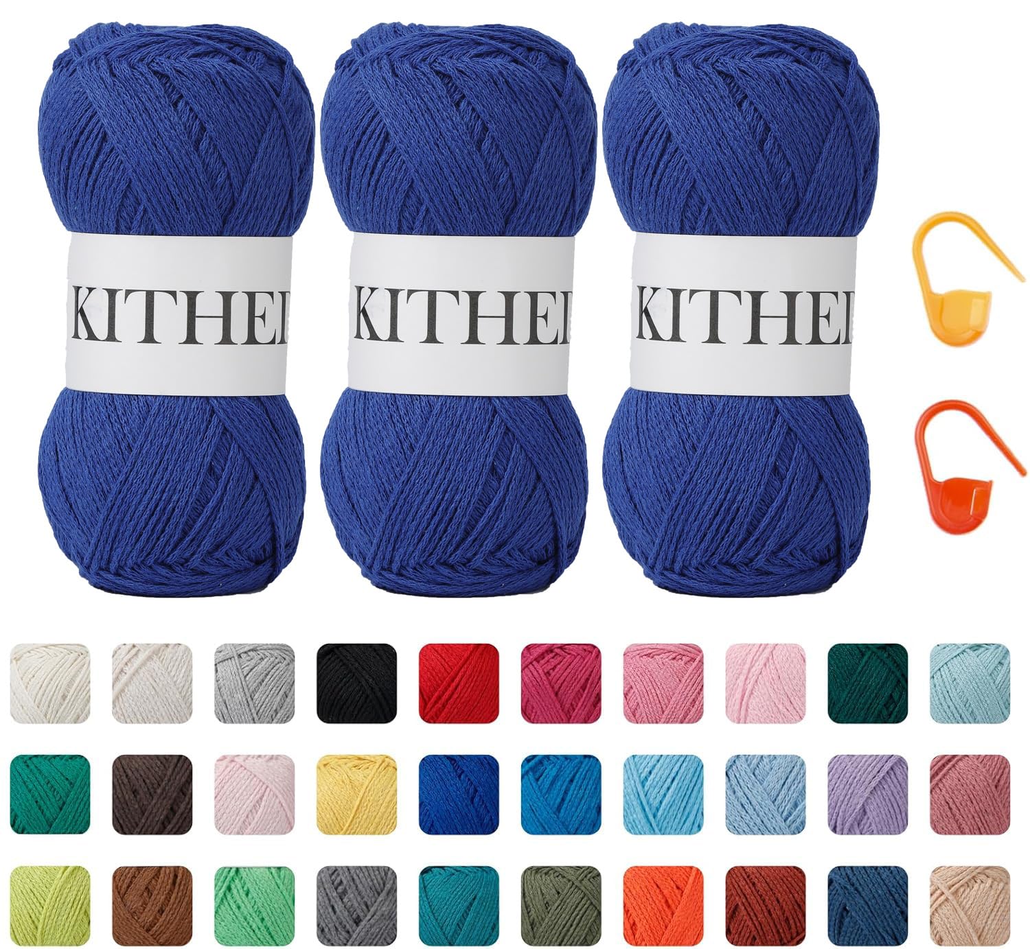 Cotton Yarn，10.5oz，526yard，3 Pack ，Soft Yarn for Crocheting and Knitting (24 Sapphire Blue)
