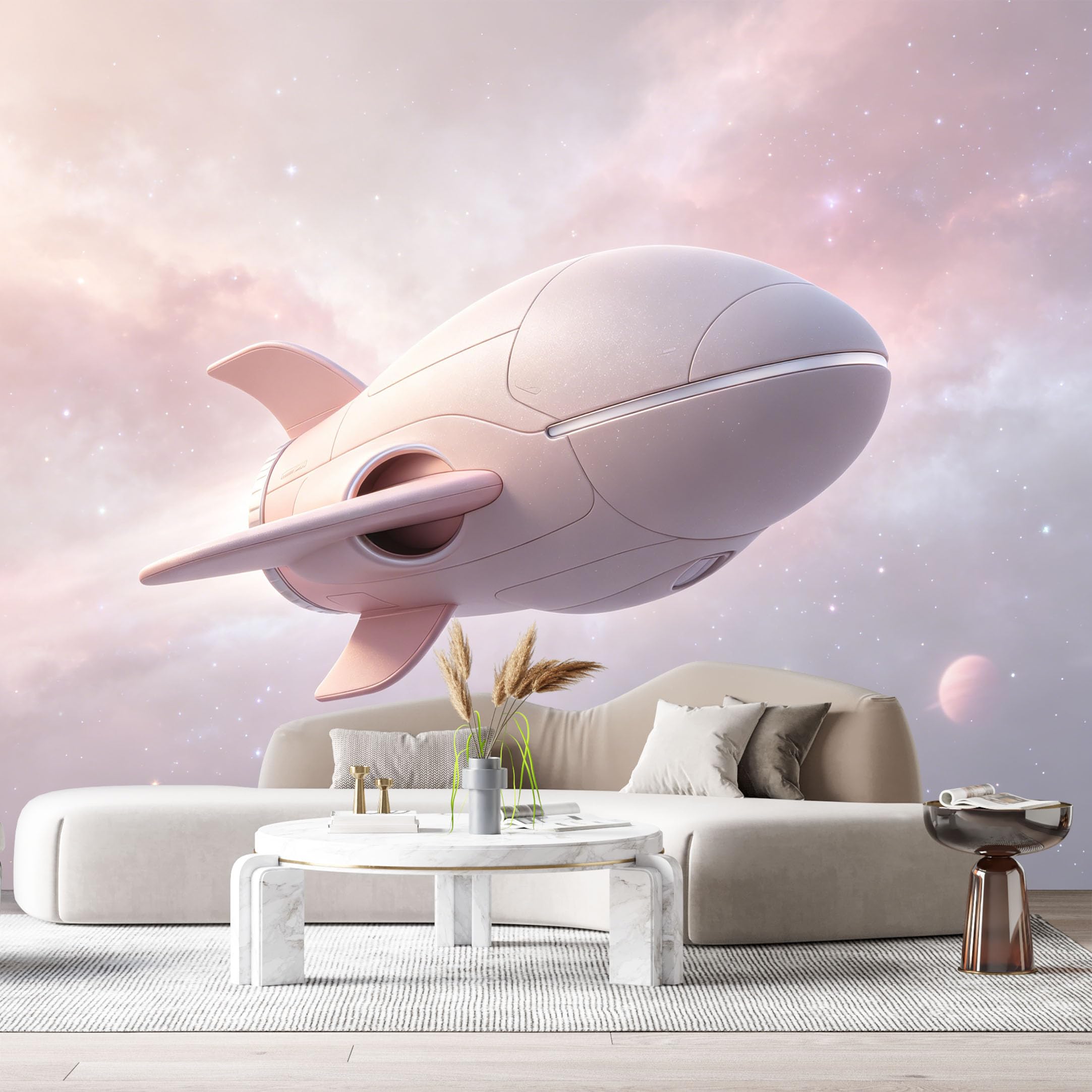Custom Size Wall Mural Futuristic Spacecraft Minimalist SciFi Rocket Pastel Cloud Sky SelfAdhesive Art Prints Removable Large Wallpaper Boy Bedroom Esports Room Game Room Tenant Room Studio