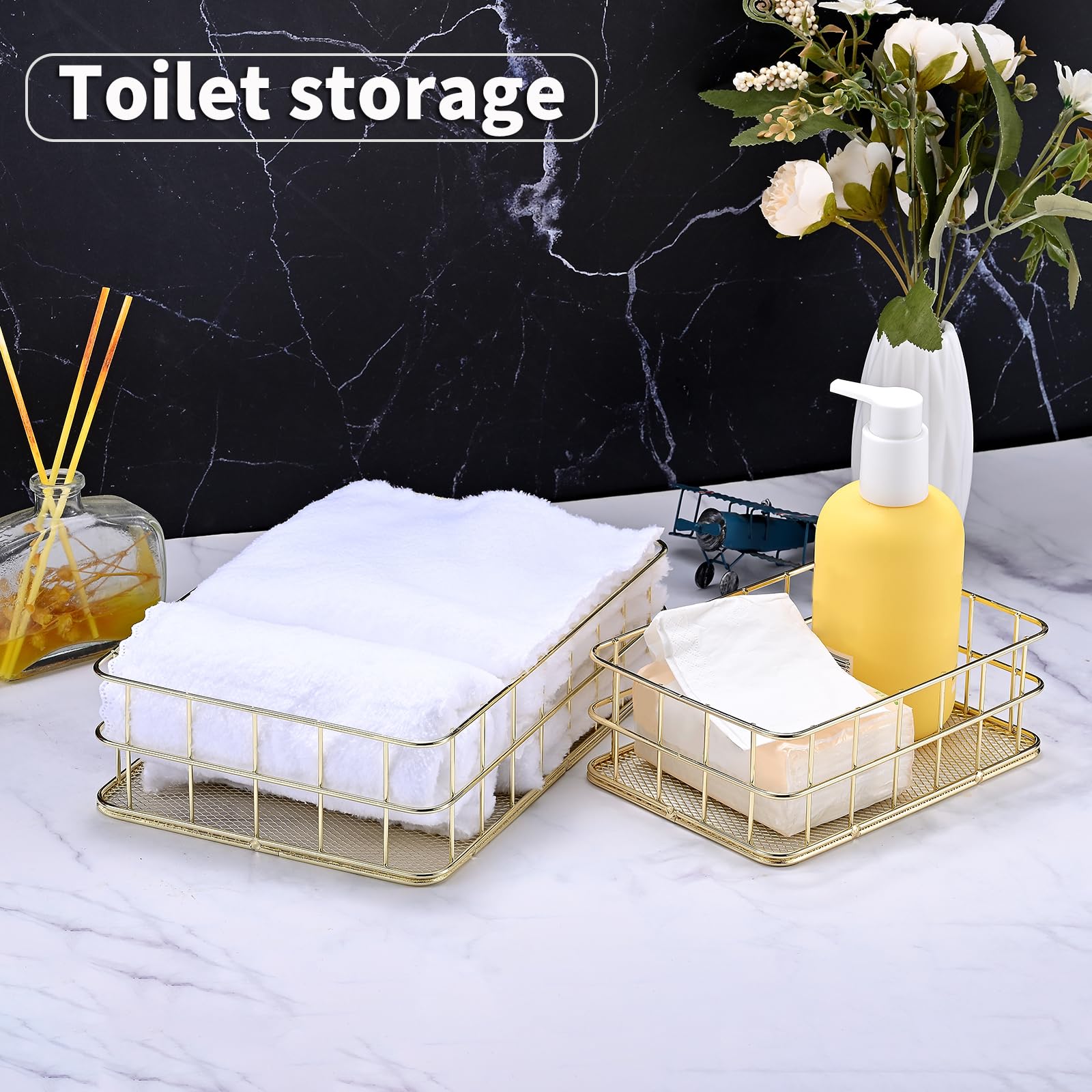 Amazon.com: WINHONW 2Pcs Gold Basket Bathroom Gold Organizer