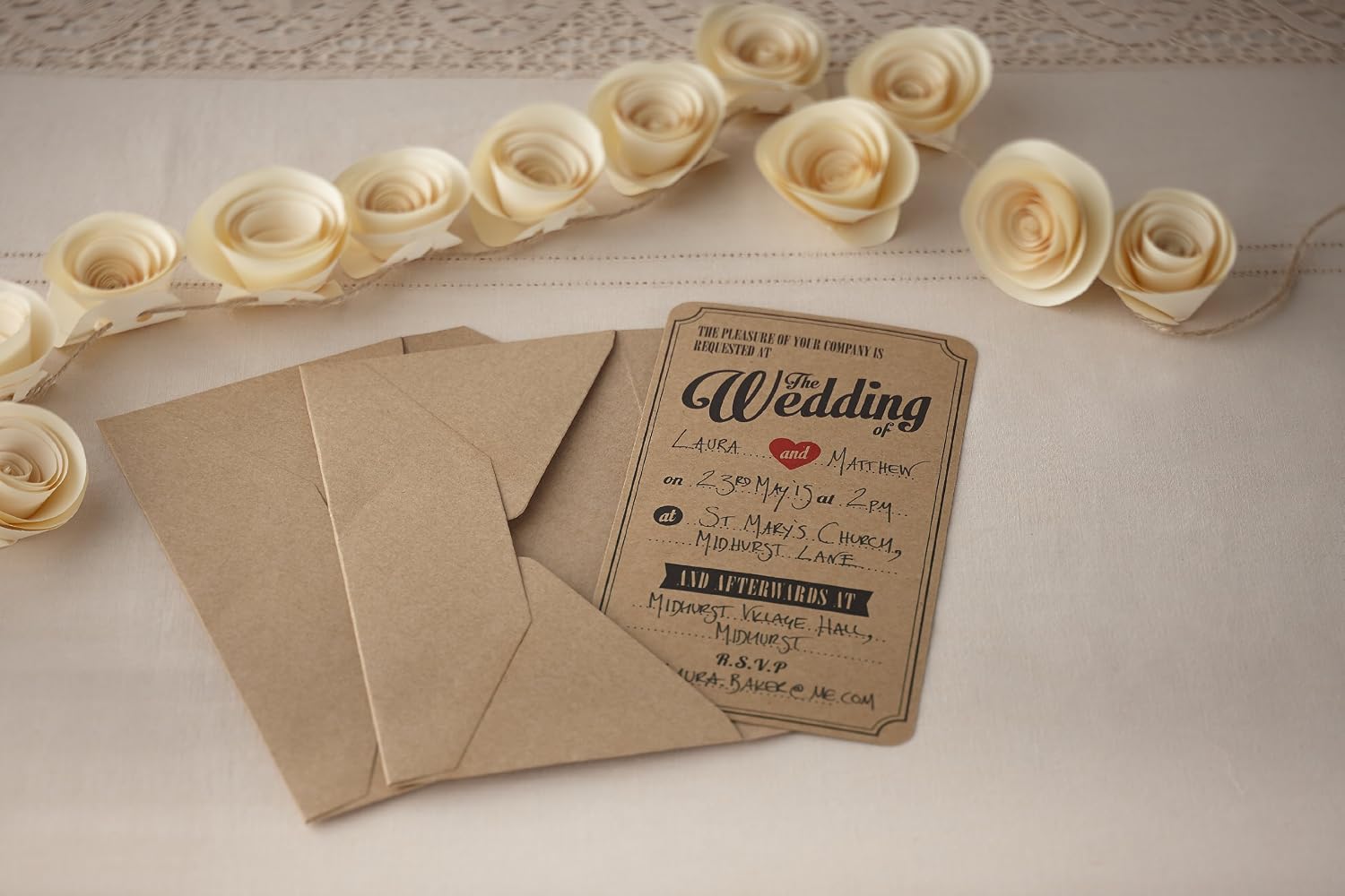 Ginger Ray Wedding Brown Kraft Wedding Invitations and Envelopes - 10 count - Vintage Affair