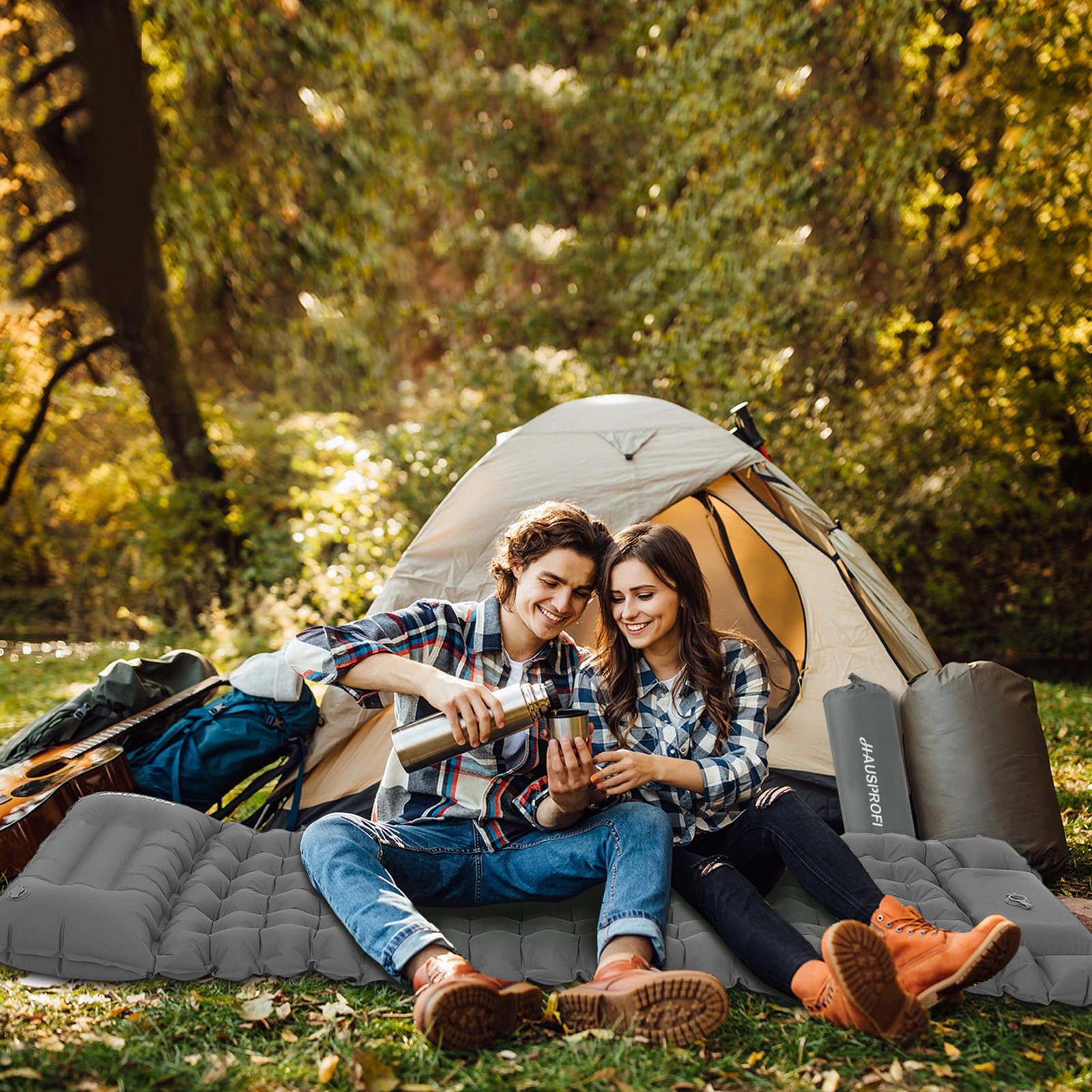 HAUSPROFI Isomatte Camping, Ultraleicht Camping Luftmatratze mit Fußpumpe & Kissen, Aufblasbare Matratze Kompakte und Leichte, Campingmatte für Wandern Strand Outdoor