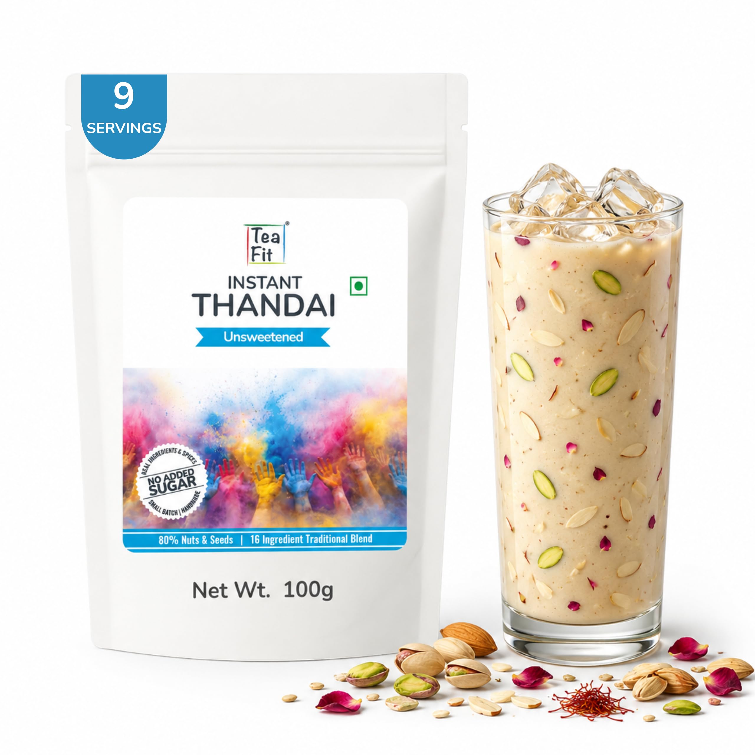 TeaFit Zero Sugar High Protein Thandai Powder 100g | Traditional 16 Ingredient Nuts, Seeds & Spice Blend | Ingredient Dense Summer Cooler | Add to Milk | No Artificial Flavors & Chemicals-image-3