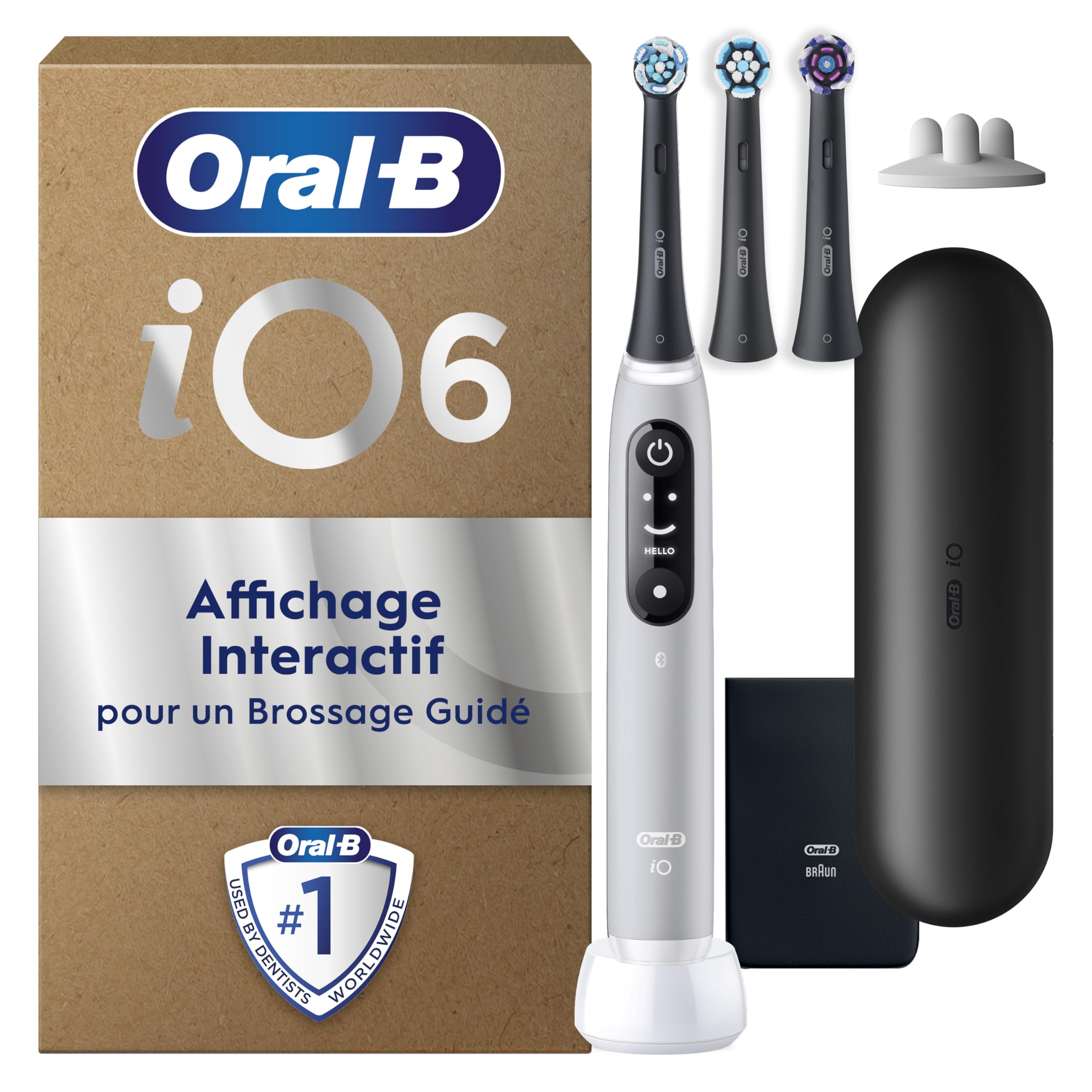 Oral-B iO Series 6 Plus Edition elektryczna szczoteczka do zębów, Plus 3 końcówki, 5 trybów czyszczenia do pielęgnacji zębów, etui podróżne, zaprojektowana przez brązowy, szary opal