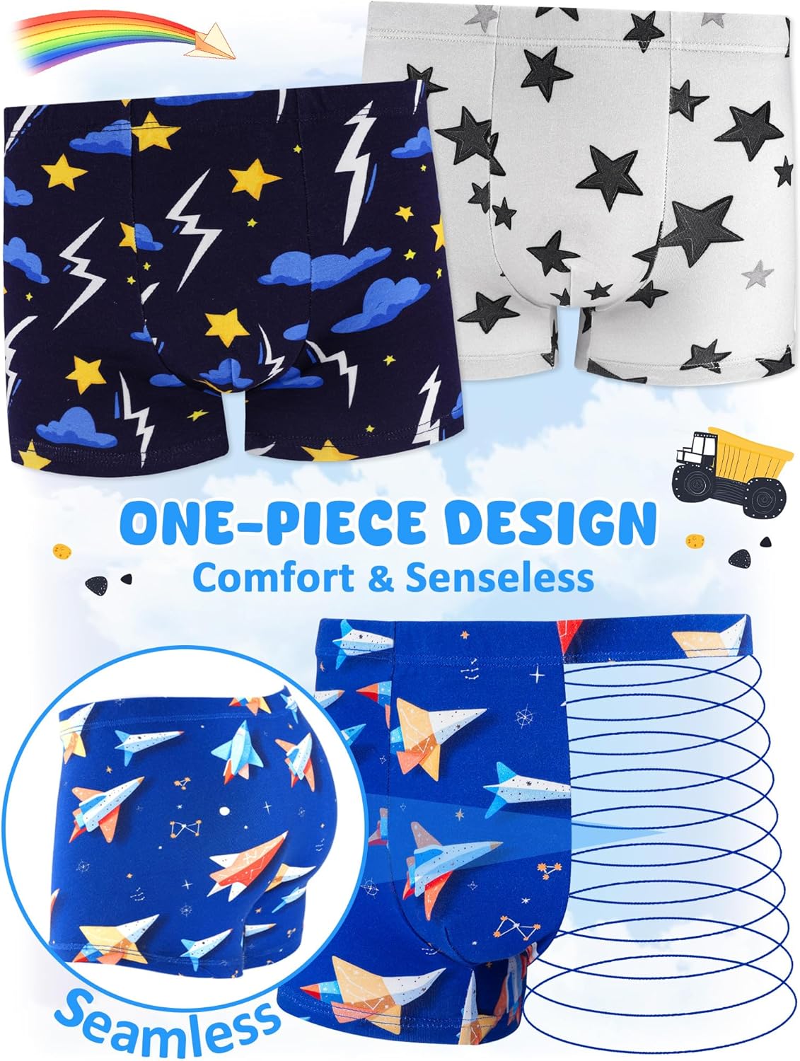 Boys' Underwear,Soft Cotton Tagless Panties for Toddlers' & Little Kids' Comfort,Breathable Boxer Briefs in Sizes 2T,3T,4T,5T,6T,7,8,10,12 Years Old,6-Pack Lightning-Banana-Car-5 - Image 3