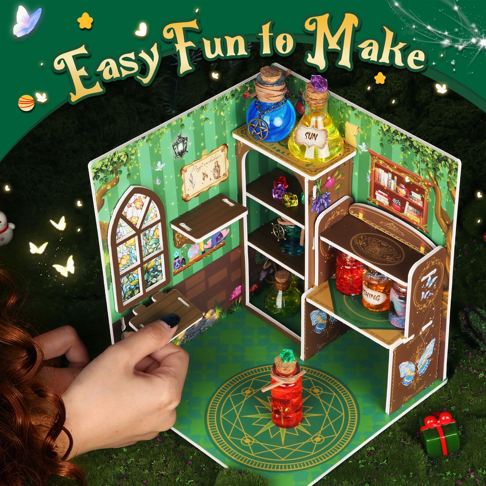 Fairy Potions Set de Poción de Hada con Casita, 20 Mezclas de Pociones Mágicas con Piedras de la Suerte, Regalo de Cumpleaños Creativo Juguete Manual para Niños de 6+ Años