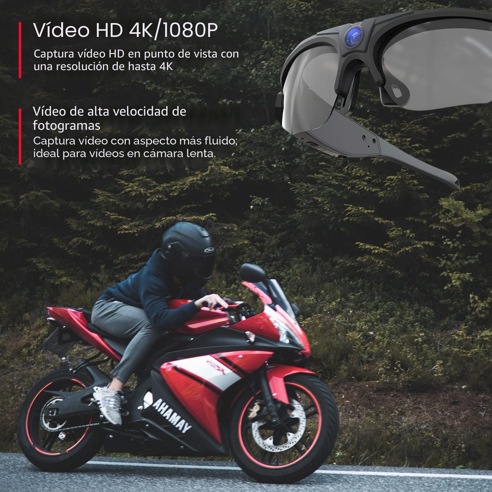 Gafas de sol con cámara WiFi, gafas de captura de video HD 4K con protección UV400, lentes polarizadas para deportes al aire libre, compatible con iOS y Android, tarjeta TF de hasta 256 GB