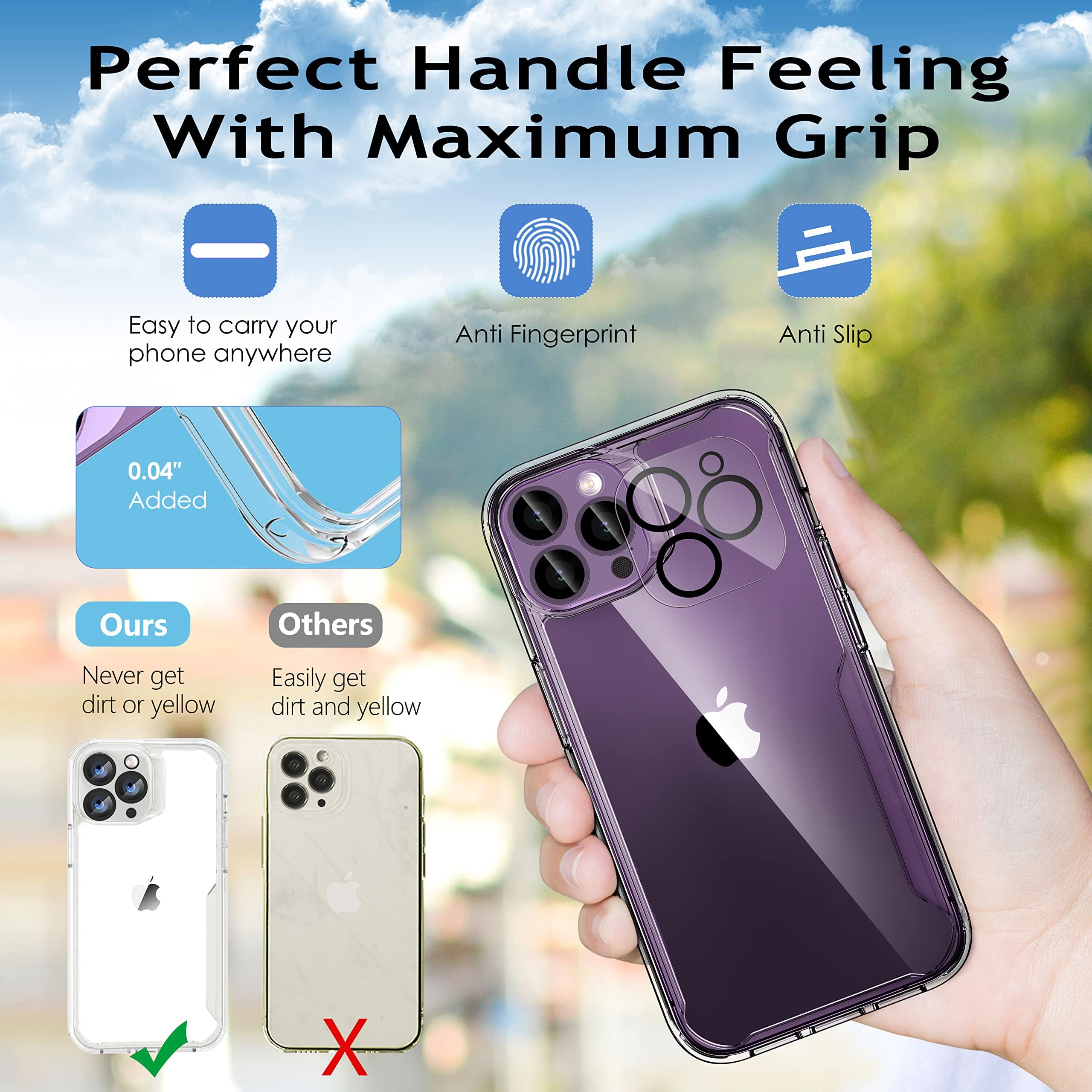 ORETECH Compatibile con Custodia Cover per iPhone 14 Pro (6,1"), con 2 Pellicola Vetro Temperato e 1 Pellicola Fotocamera, Antiurto Ultra-Sottile Protettiva Custodie iPhone 14 Pro Cover - Trasparente