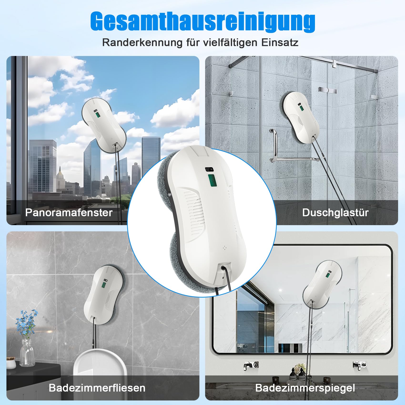 Fensterputzroboter mit automatischer Sprühfunktion, intelligenter Navigation & Kantenerkennung, 3 Reinigungsmodi, Fernbedienung, 70ML Tank, Sicherheit & UPS für Fenster, Glas, Spiegel, Fliesen