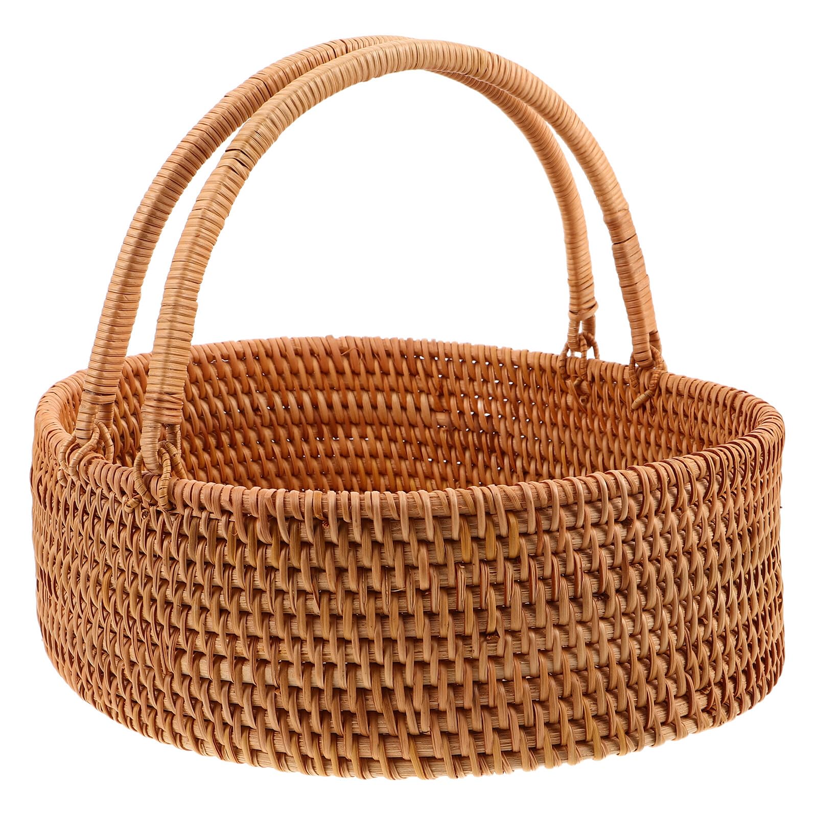 Veemoon Cesta de Ratán Tejida a Mano con Asa Cesta Organizadora Grande para Picnic Almacenamiento de Frutas para Cocina y Hogar Color Marrón Claro