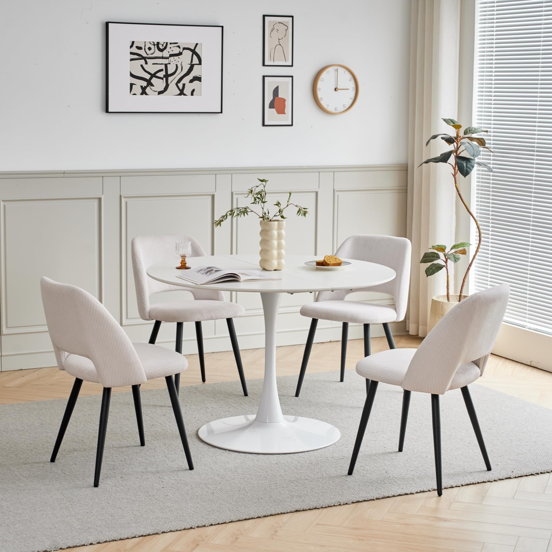 GrandCA HOME 4 Sedie da Pranzo Moderne, Sedie da Cucina Imbottite con Schienale Cavo in Velluto a Coste, per Sala da Pranzo, Cucina, Soggiorno, Camera da letto (Beige)