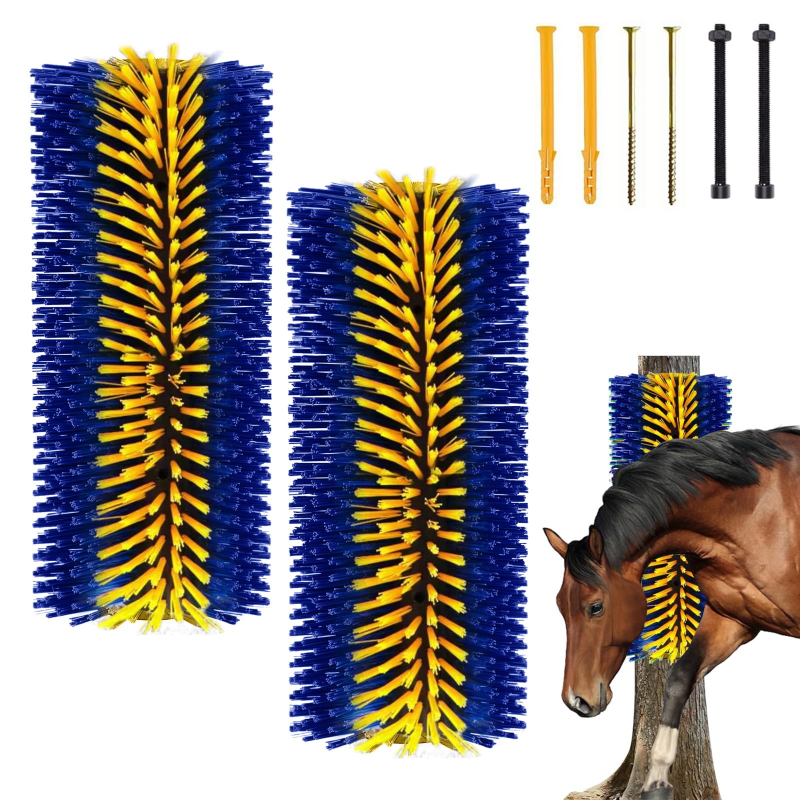 2 Brosses à Gratter pour Bétail, Grattoir universel pour Cheval, Brosse de Massage Complet pour Cheval Chèvre Vaches Moutons Cochons Bétail (Bleu et Or)