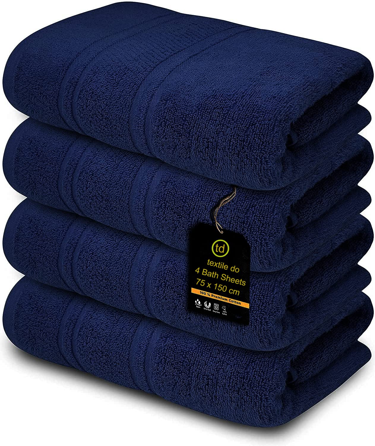 Textile Do Blue 4 X Large Jumbo Bath Sheet Towel Set (75 X 150 Cm -500 Gsm) 100% Egyptian Cotton Bath Sheets Big Towels (, Cotton)