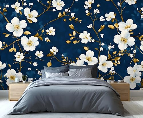 Miniatura 4 de Mural de pared floral retro, papel tapiz de barra de flores coloridas de mediados de siglo, papel tapiz rústico floral 3D impermeable para