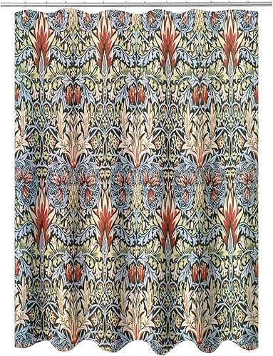 Miniatura 4 de William Morris - Cortina de ducha con estampado de pájaros azules, poliéster impermeable con 12 ganchos, 72 x 72 pulgadas
